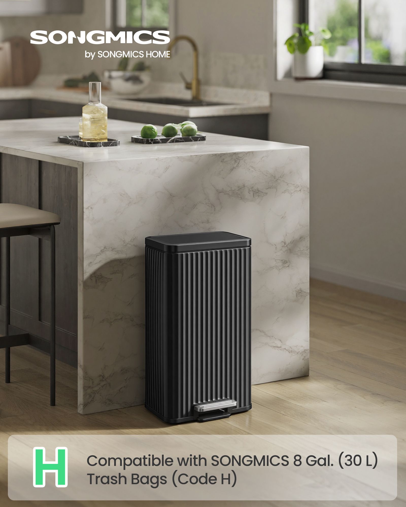 Black 30 L Kitchen Bin with Pedal and Soft Close Lid