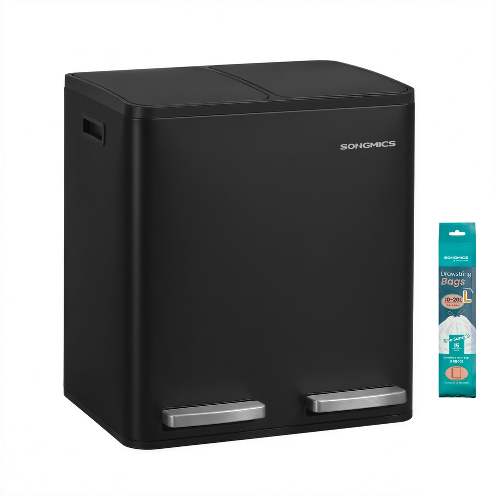 Steel Kitchen Bin with  2 x 15 L Waste Compartments, Black