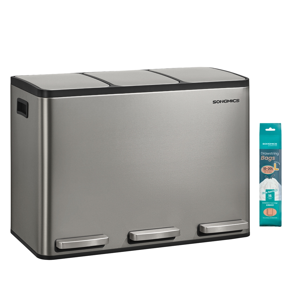 Stainless Steel Kitchen Bin with Three 15 L Compartments