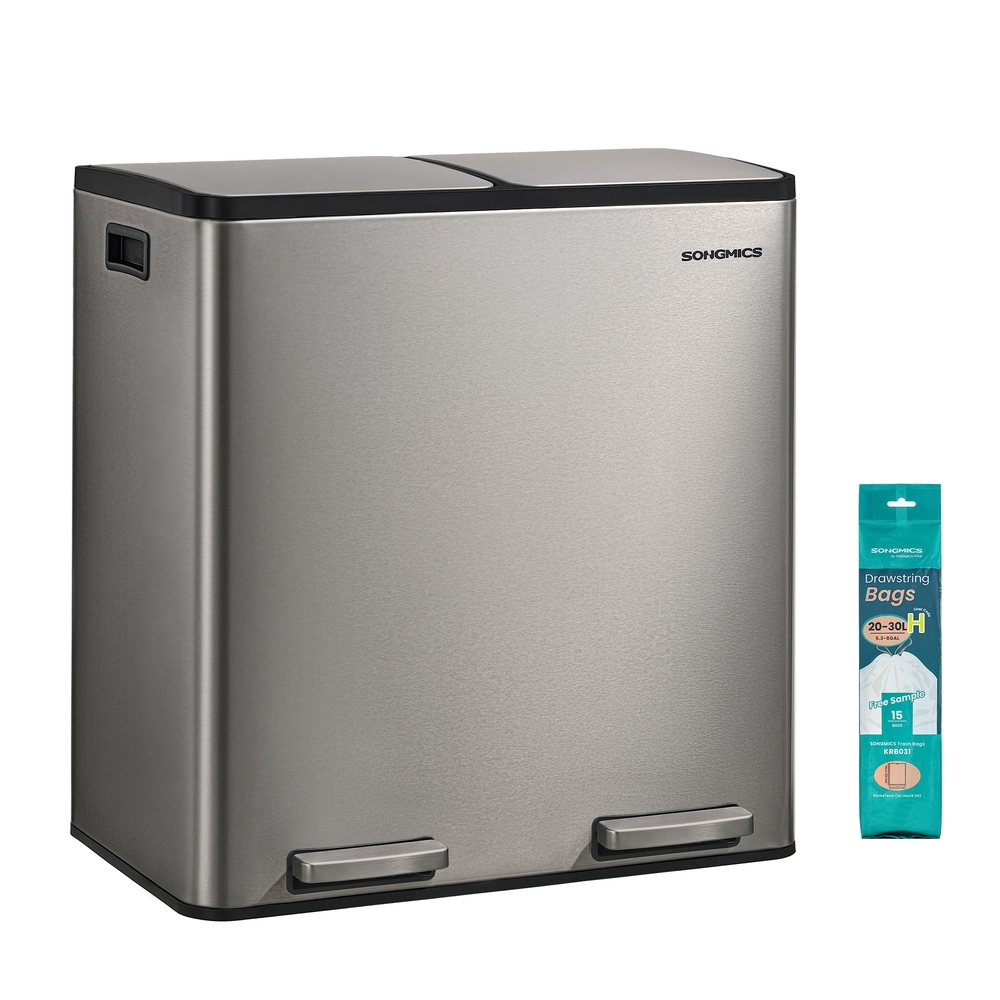 Stainless Steel Kitchen Bin with Two 30 L Compartments