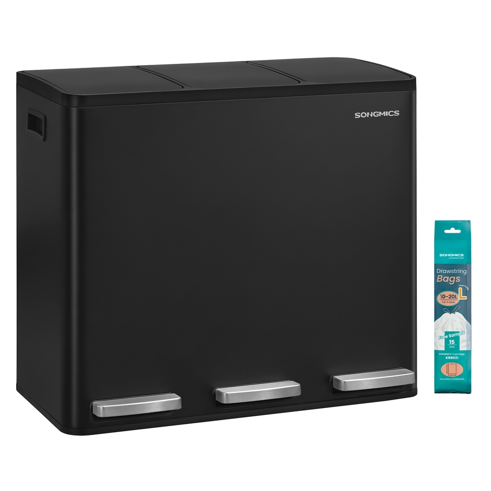 Steel Kitchen Bin with Three 18 L Compartments