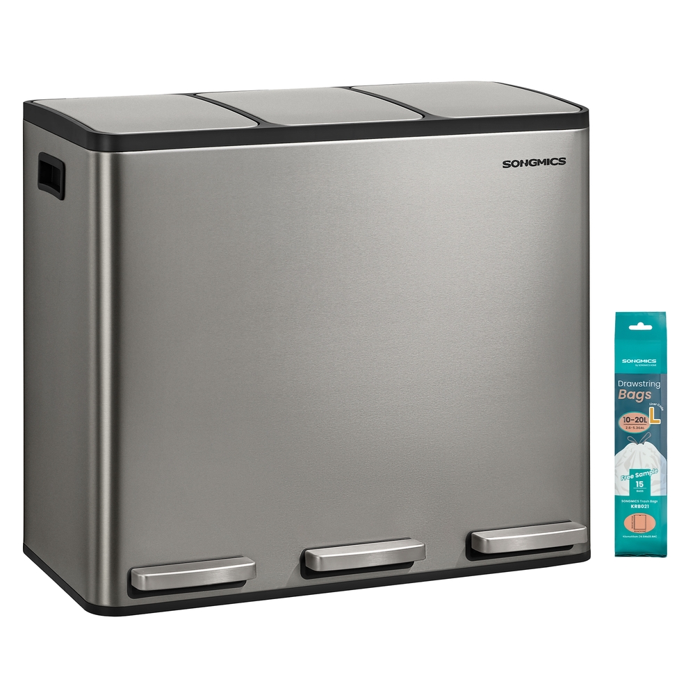 Stainless Steel Kitchen Bin with Three 18 L Compartments