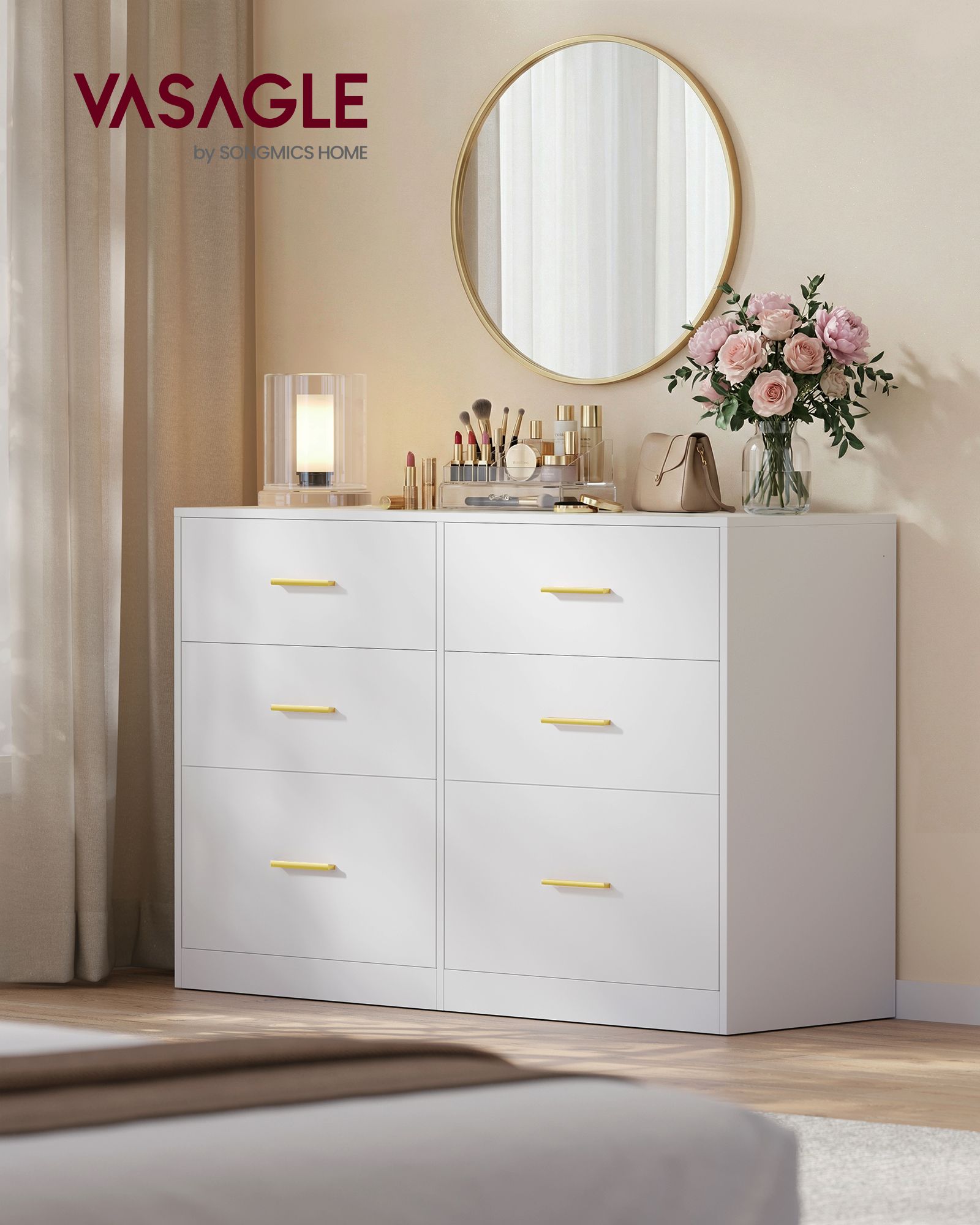 Cloud white six drawer storage chest and TV stand