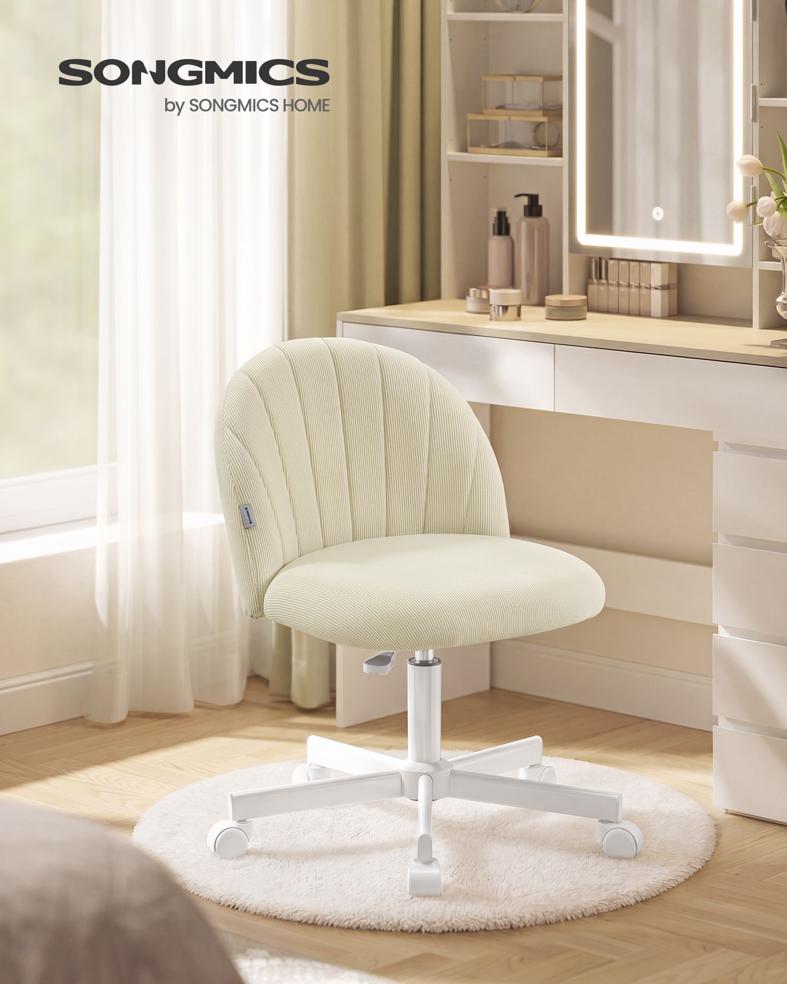 Beige Corduroy Swivel Office Chair with Foam Padding Beige Corduroy Swivel Office Chair with Foam Padding