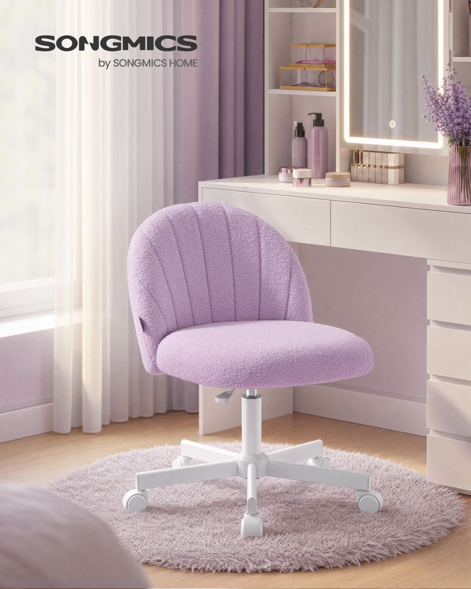 Purple Teddy Fleece Swivel Office Chair with Foam Padding