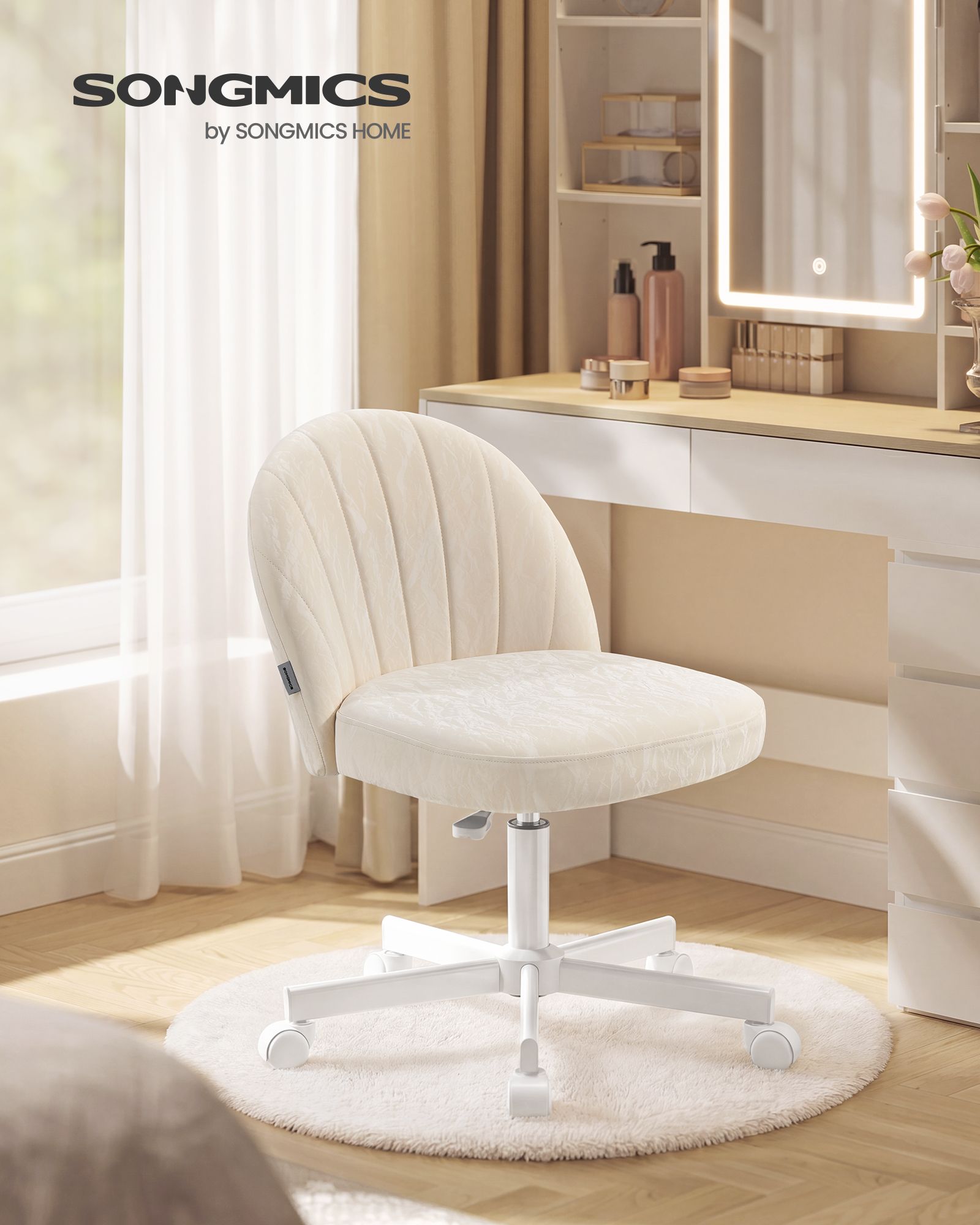 Cream PU Leather Swivel Office Chair with Foam Padding