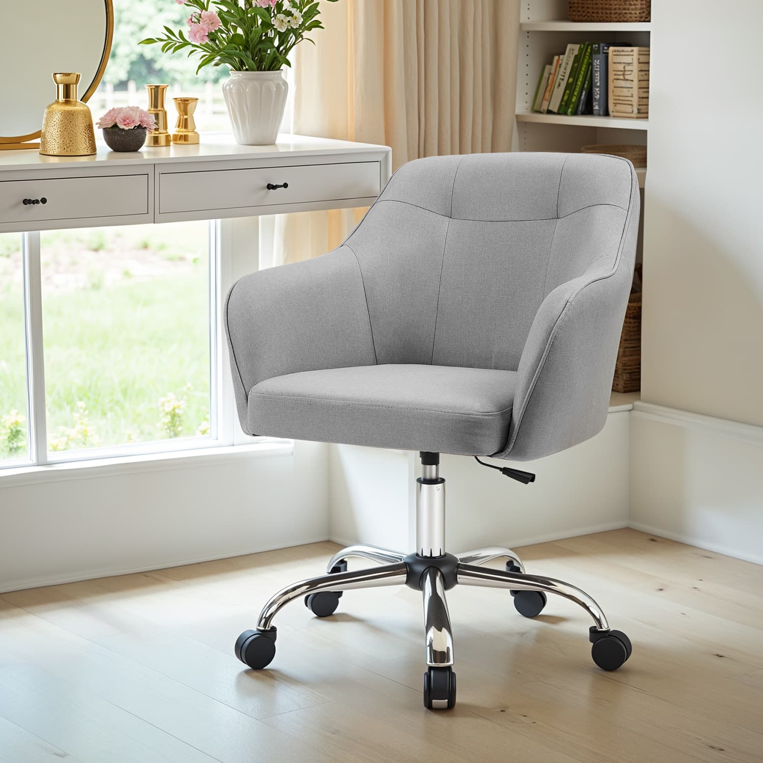 Desk Chair with Armrests, Loads 110 kg, for Home Office, Study, Bedroom, Adjustable Office Chair, Grey