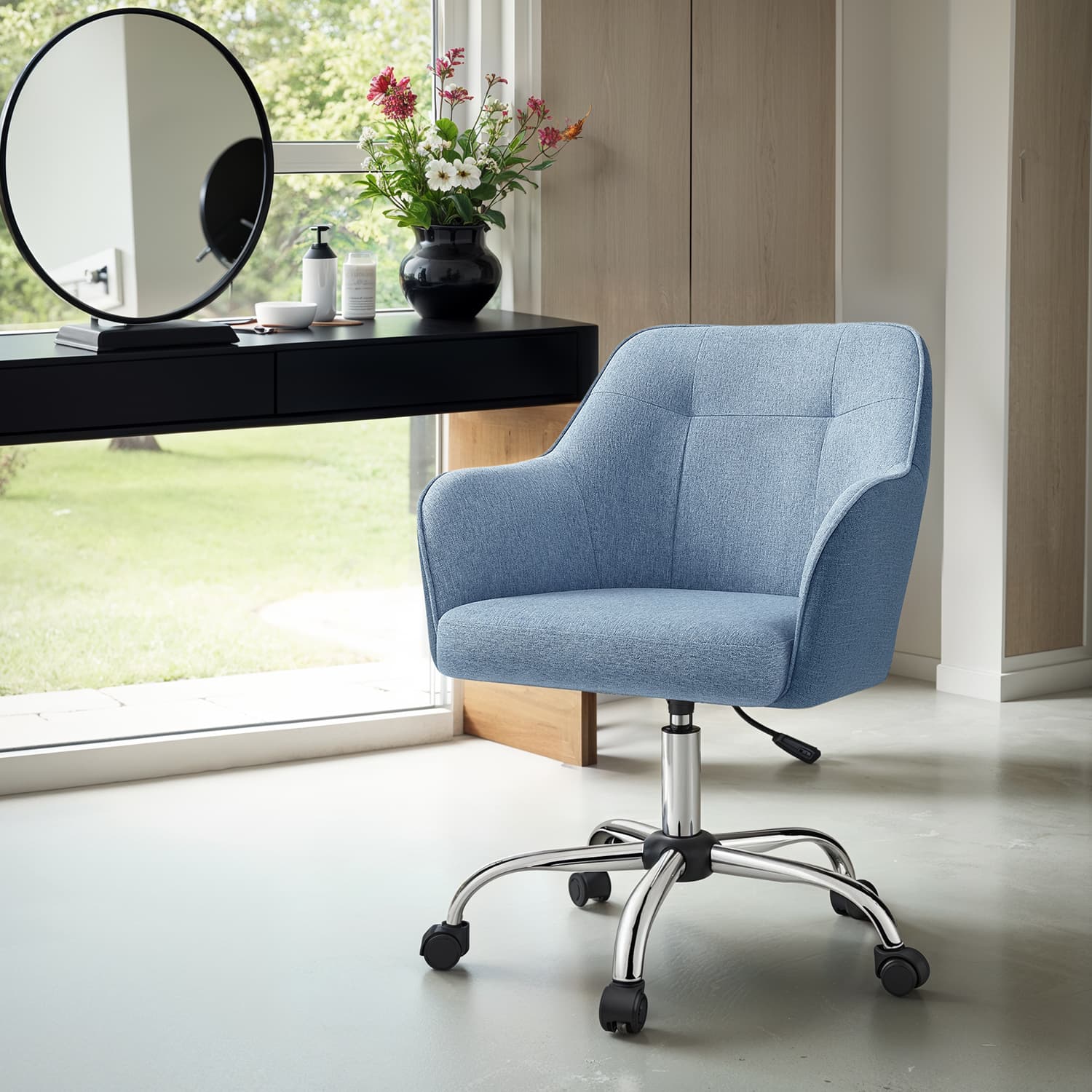 Desk Chair with Armrests, Loads 110 kg, for Home Office, Study, Bedroom, Adjustable Office Chair, Blue