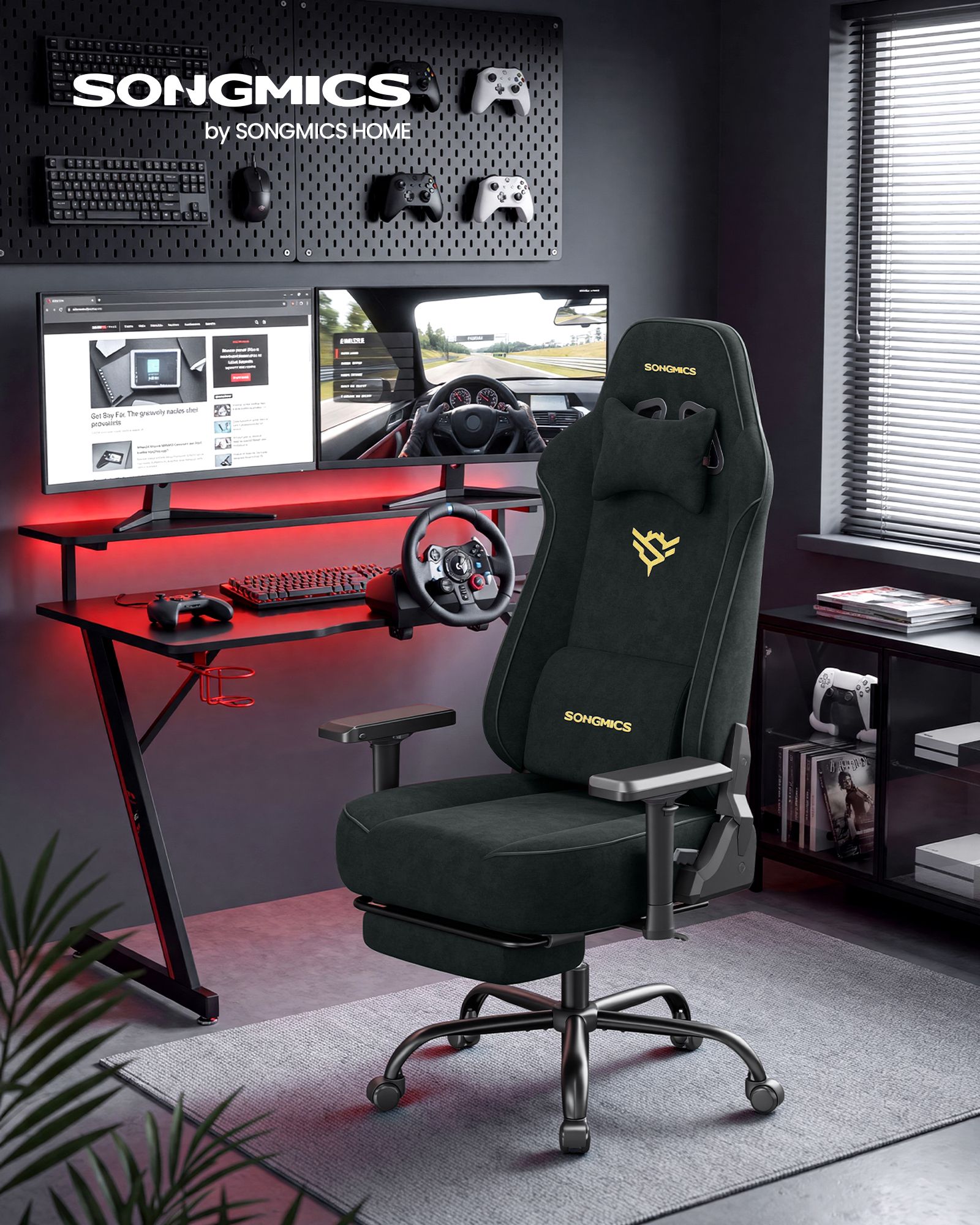 Charcoal gray gaming chair with footrest and 4D armrests, Charcoal Gray Charcoal gray gaming chair with footrest and 4D armrests, Charcoal Gray