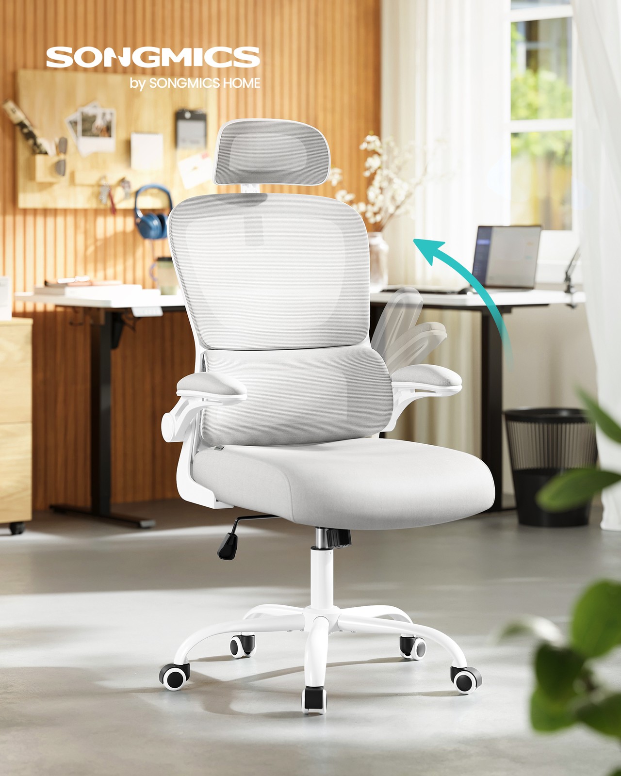Office Chair, Ergonomic Mesh Chair for Desk, with Double-Layer Breathable Mesh Fabric, Dynamic Lumbar Support, Adjustable Headrest, for Home Office, Dove Grey