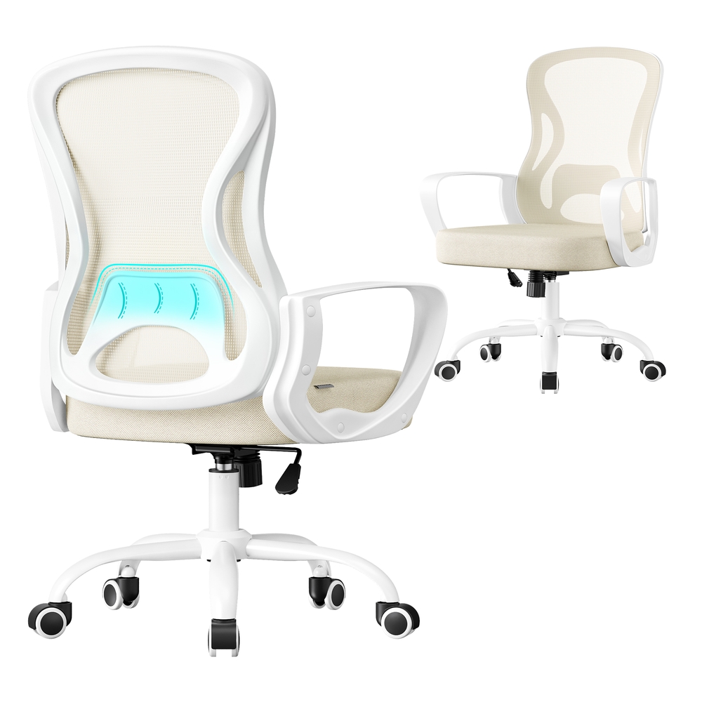 Ergonomic Office Chair with Lumbar Support Cappuccino Beige and Cloud White
