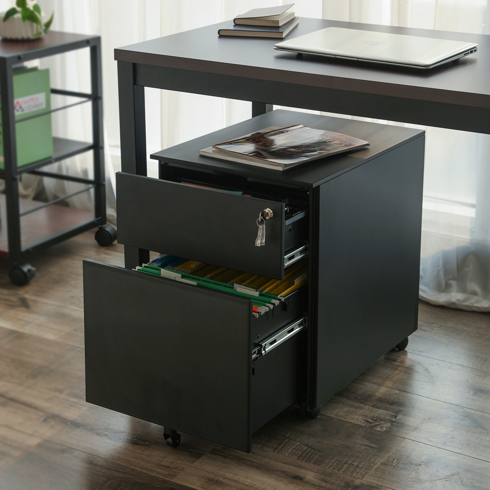 SONGMICS Mobile File with 2 Drawers Lockable Steel Pedestal