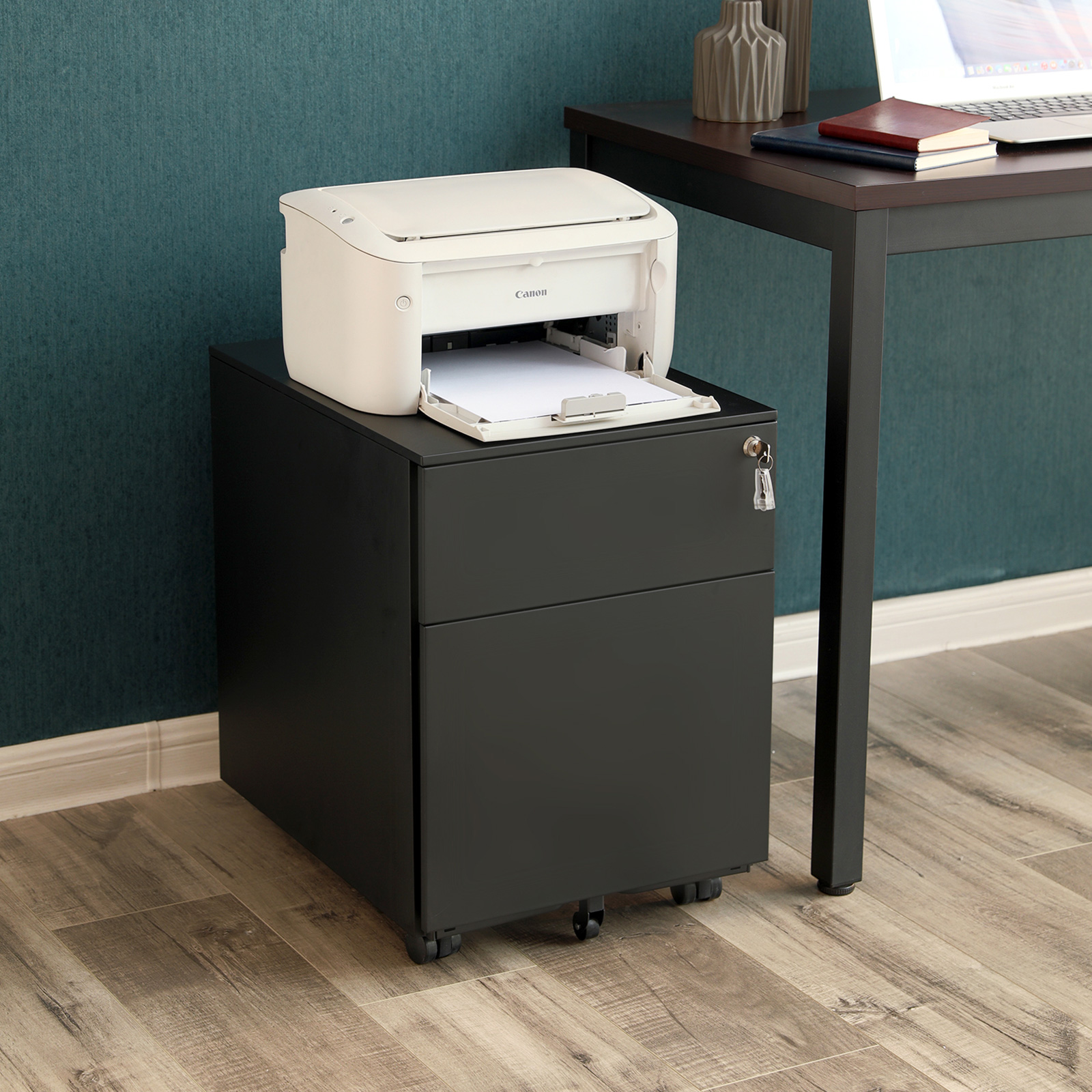 SONGMICS Mobile File with 2 Drawers Lockable Steel Pedestal