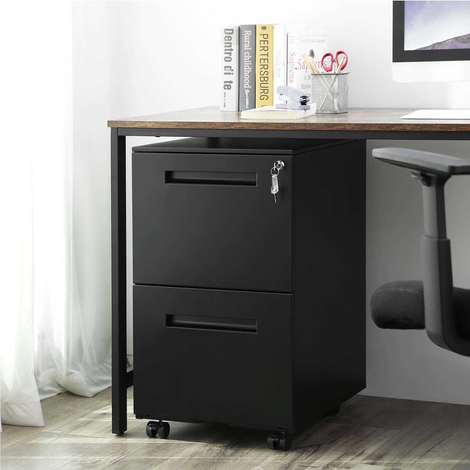 SONGMICS Mobile File with 2 Drawers, Lock, for Office