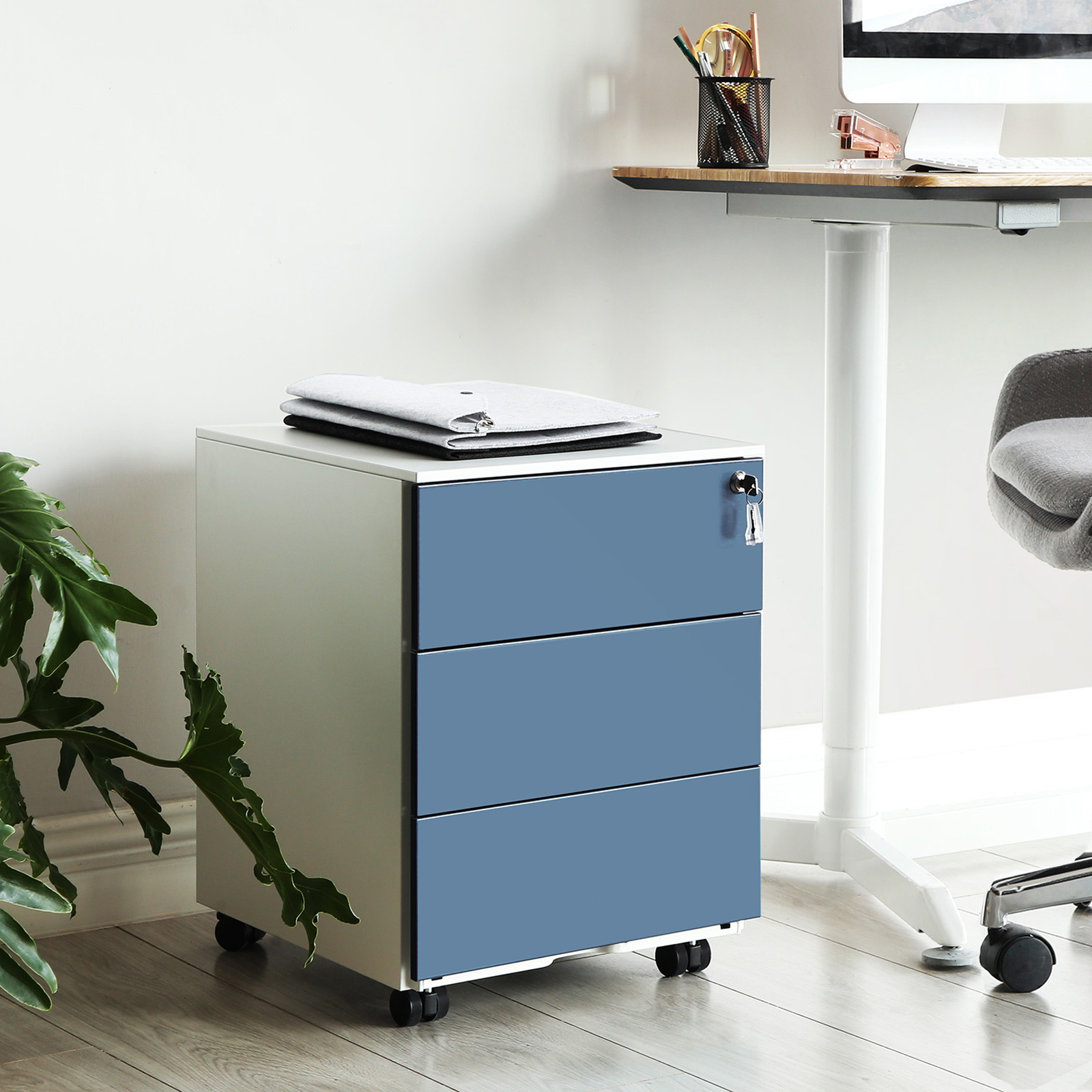SONGMICS Mobile File Lockable, with 3 Drawers, Hold Documents