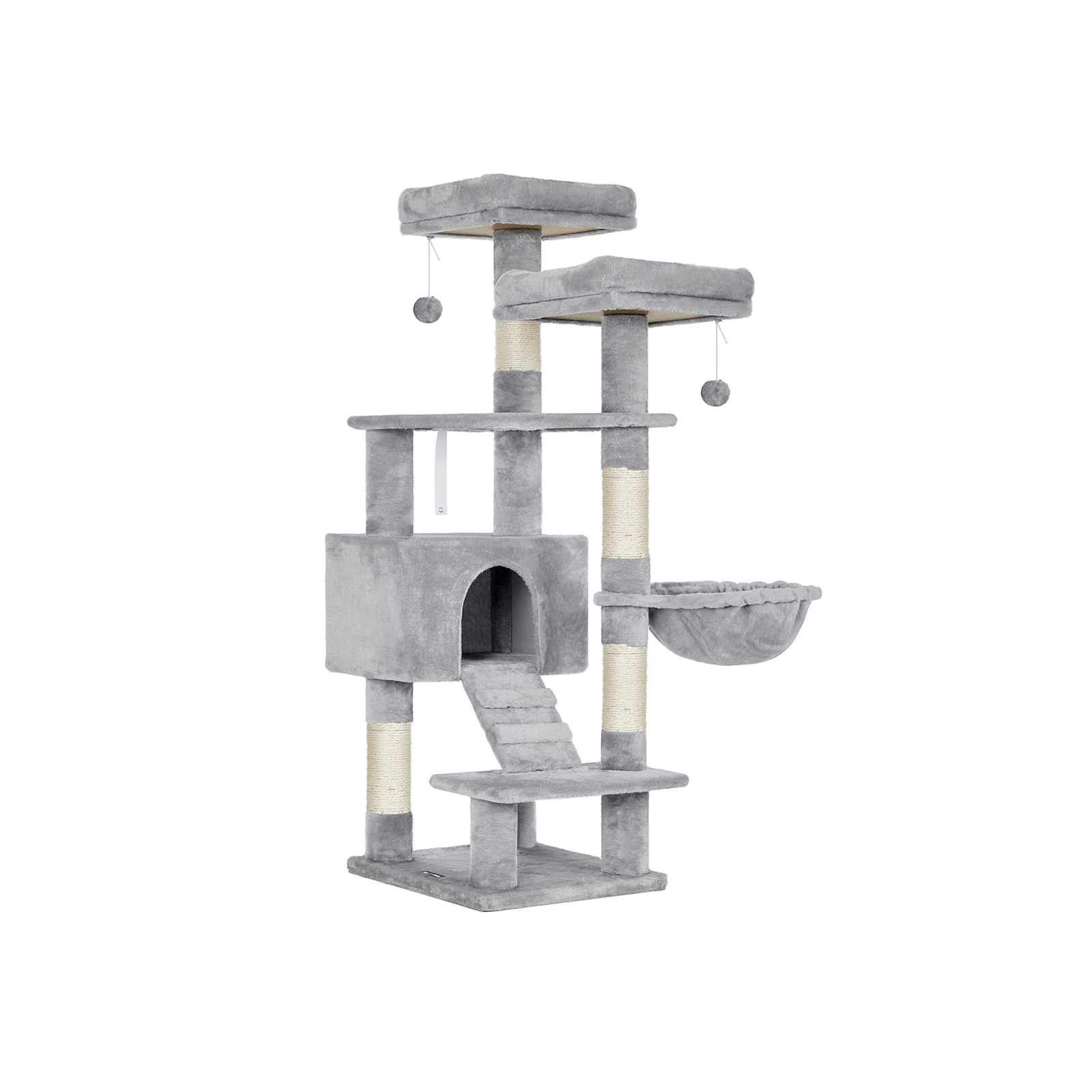 Large Grey Cat Tree Tower with Hammock & Pompoms FEANDREA