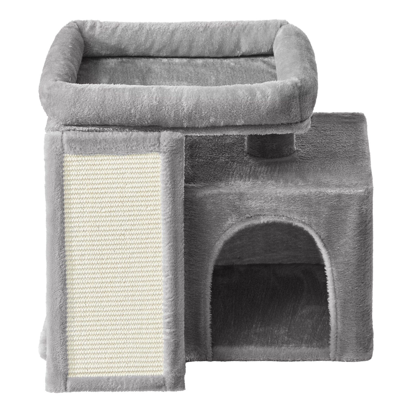 Compact Multi-Level Cat Condo with Ramp & Scratching Board, Dove Grey