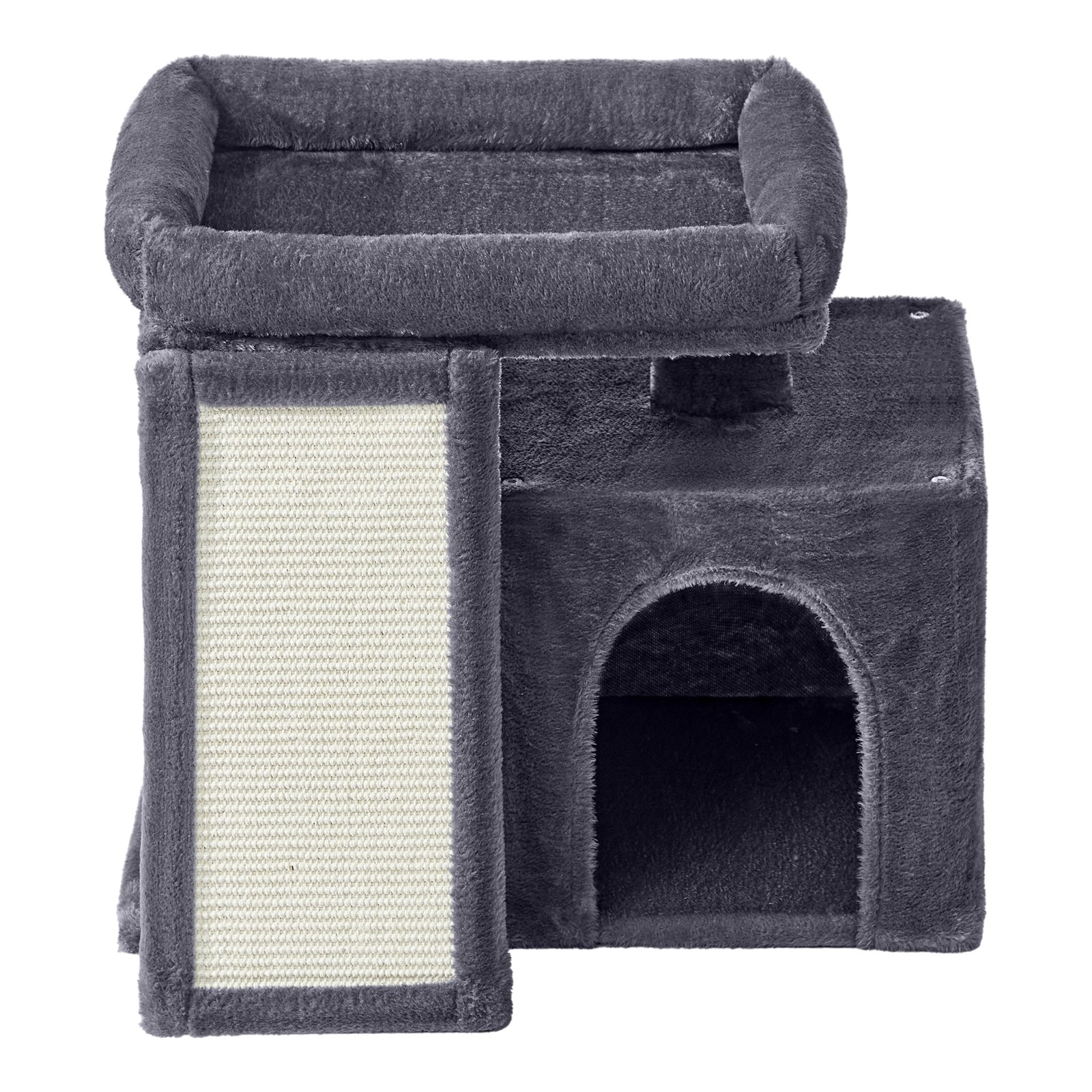 Compact Multi-Level Cat Condo with Ramp & Scratching Board, Dark Grey