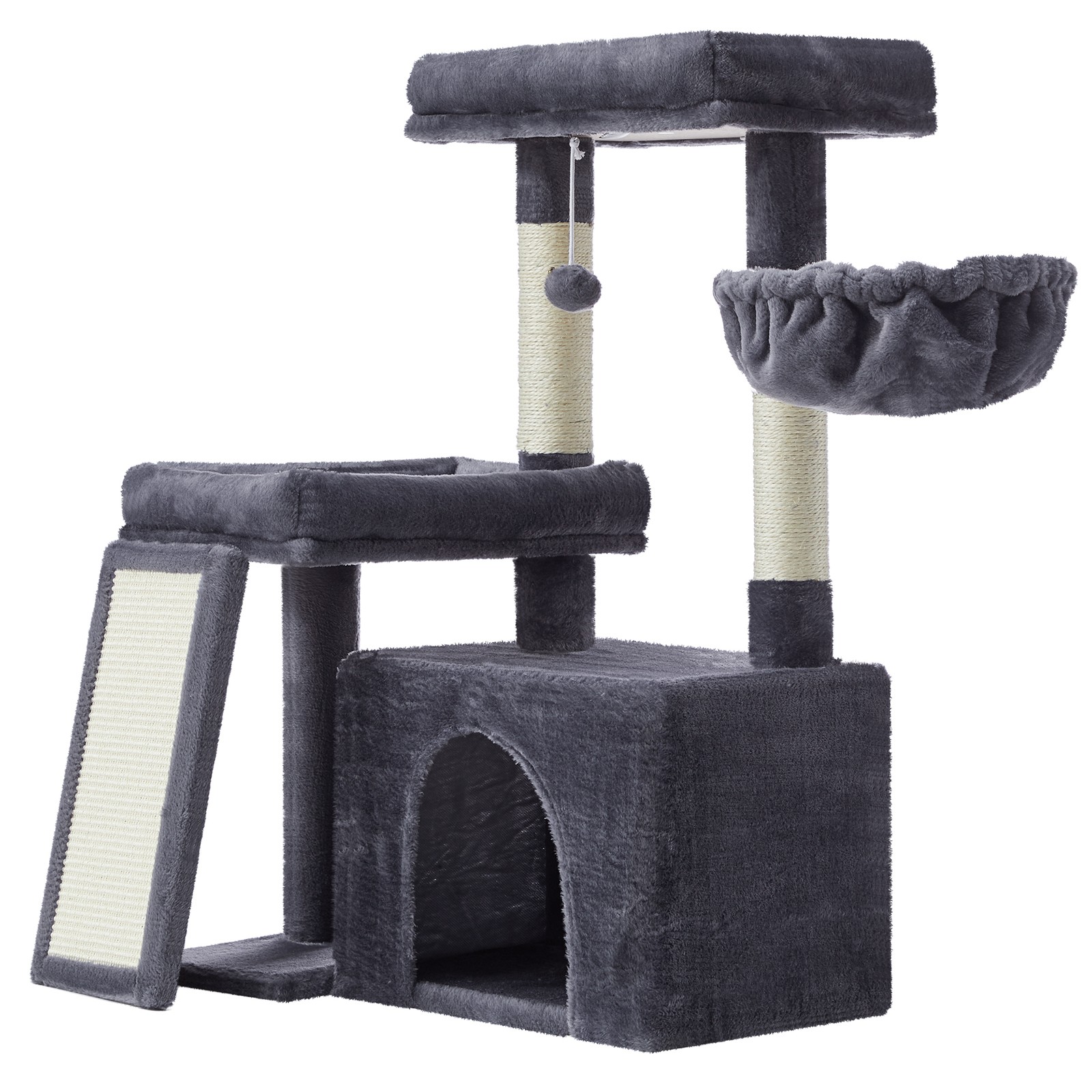 Multi-Level Cat Tree for Multiple Cats with Beds & Scratching Posts, Dark Grey