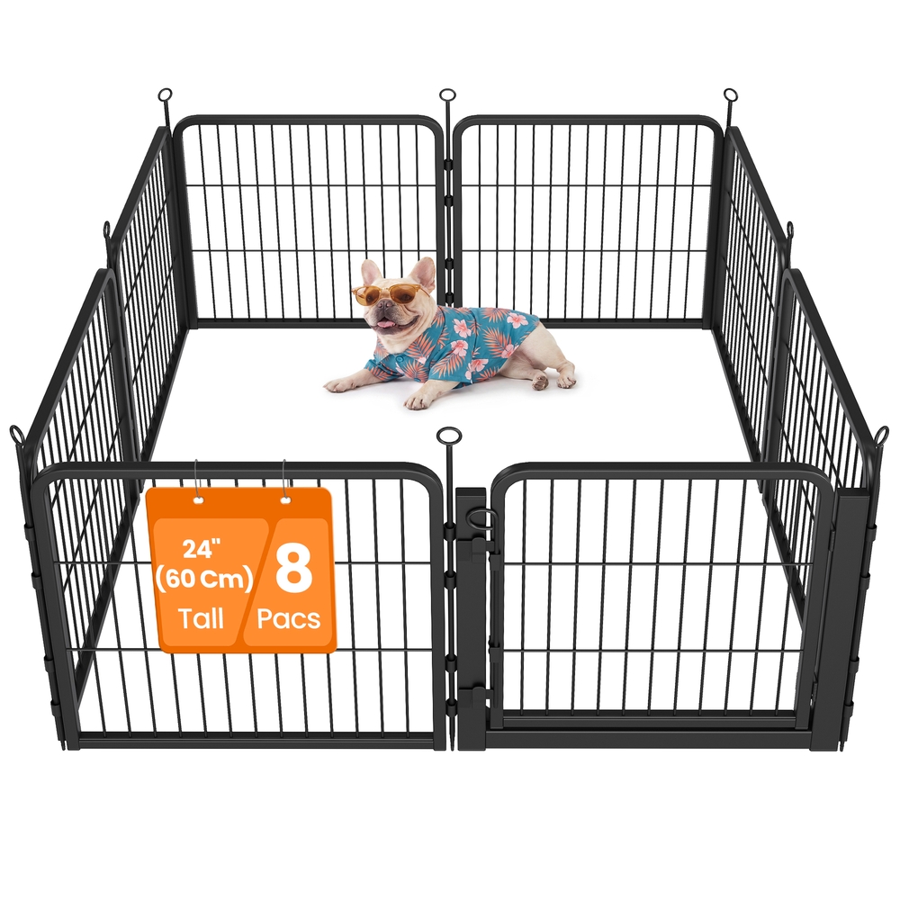 Eight Panel Folding Steel Dog Playpen Black