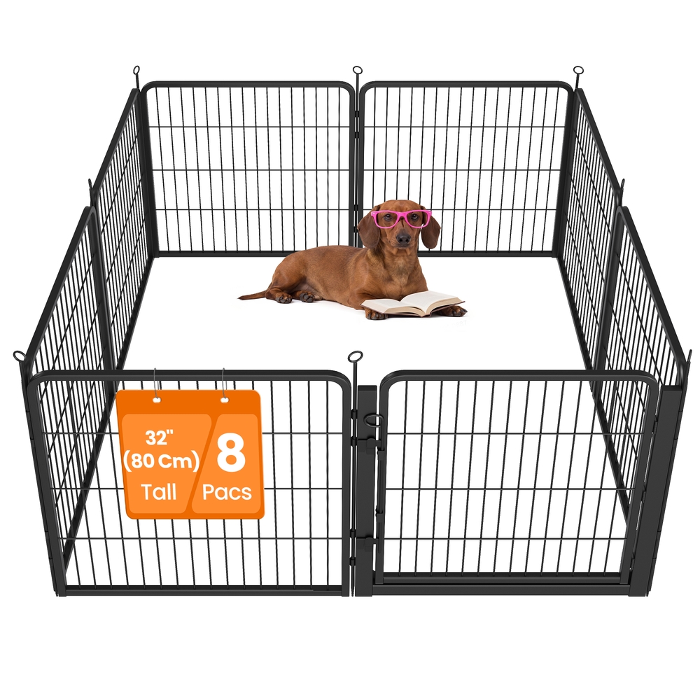 Eight Panel Folding Steel Dog Playpen Black