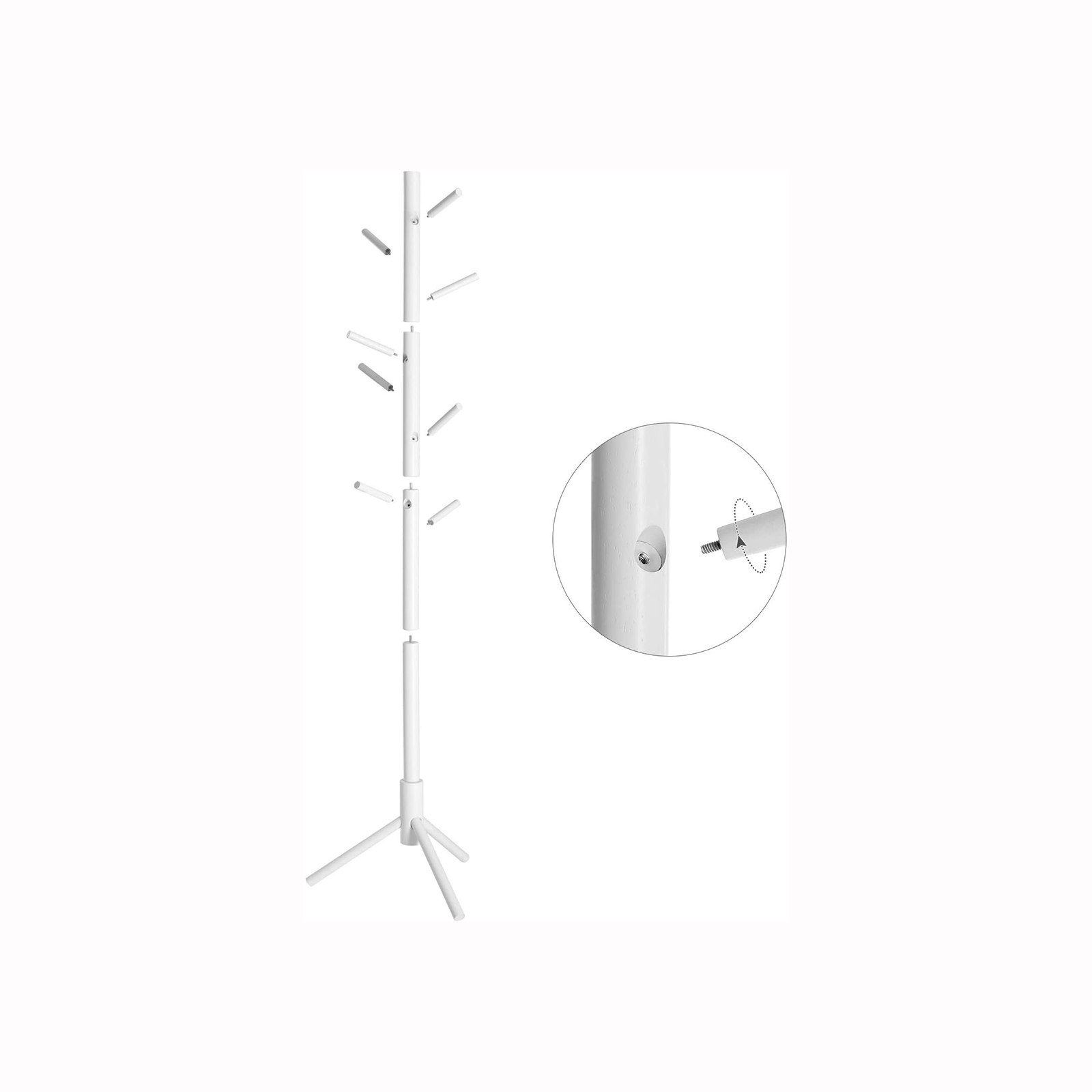 White Solid Wood Coat & Hat Stand VASAGLE