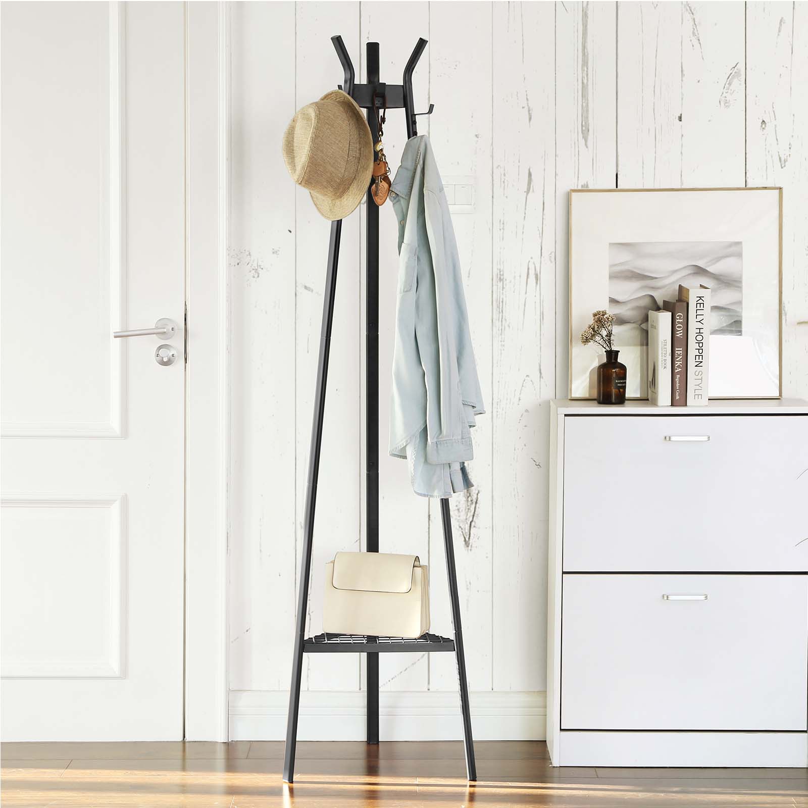 SONGMICS Coat Stand, Entrance Coat Rack Tree, Modern Style, with 3 