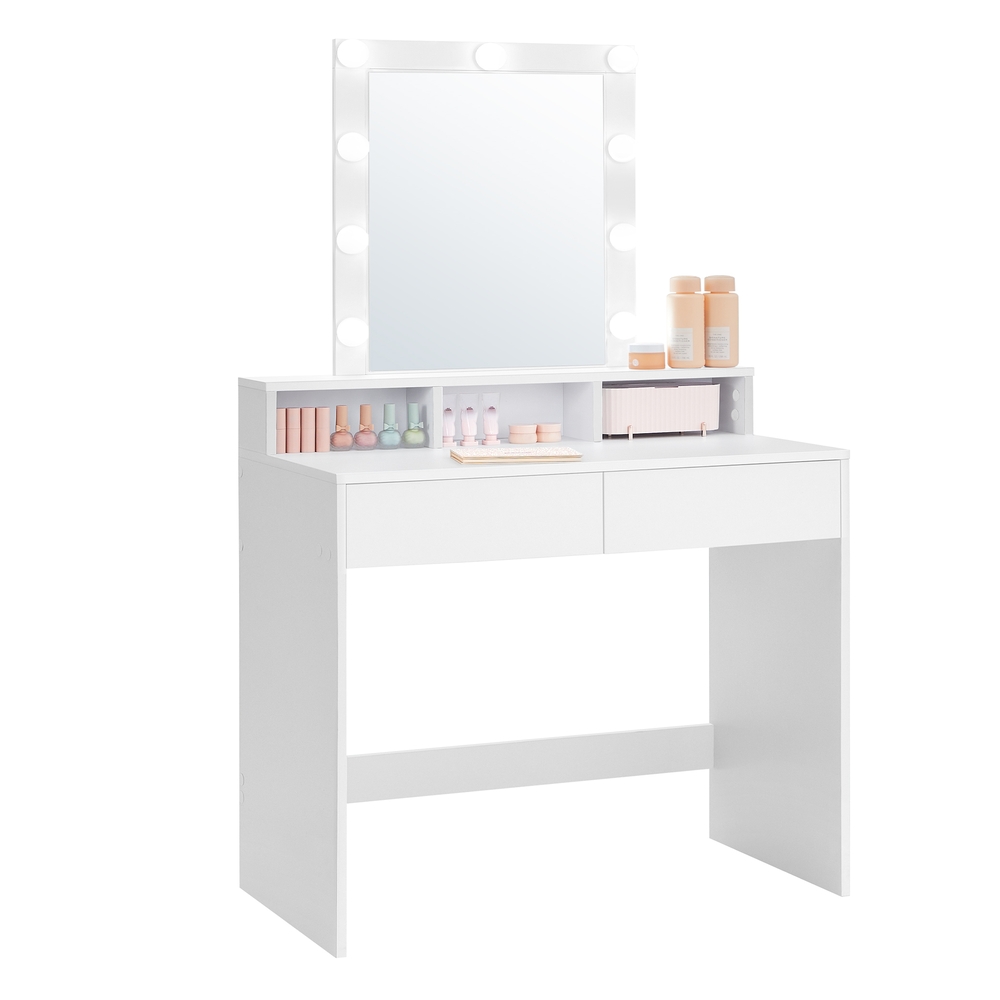 Dressing Table with Mirror and Light Bulbs White