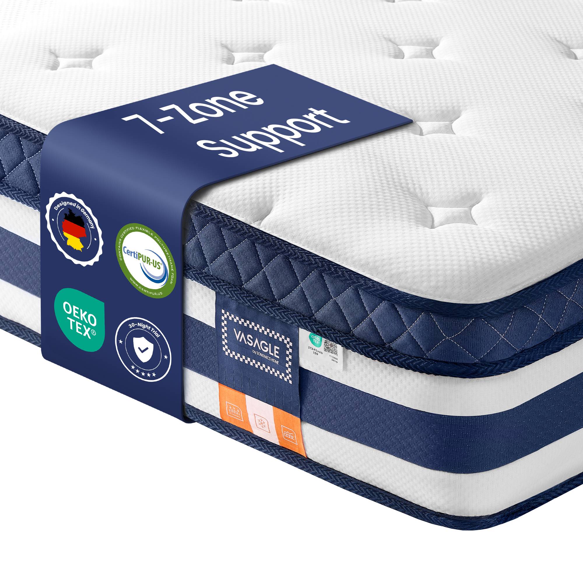 Pocket Sprung Mattress, Cooling Gel Memory Foam, 7-Zone Pressure Relief, H3 Medium Firm