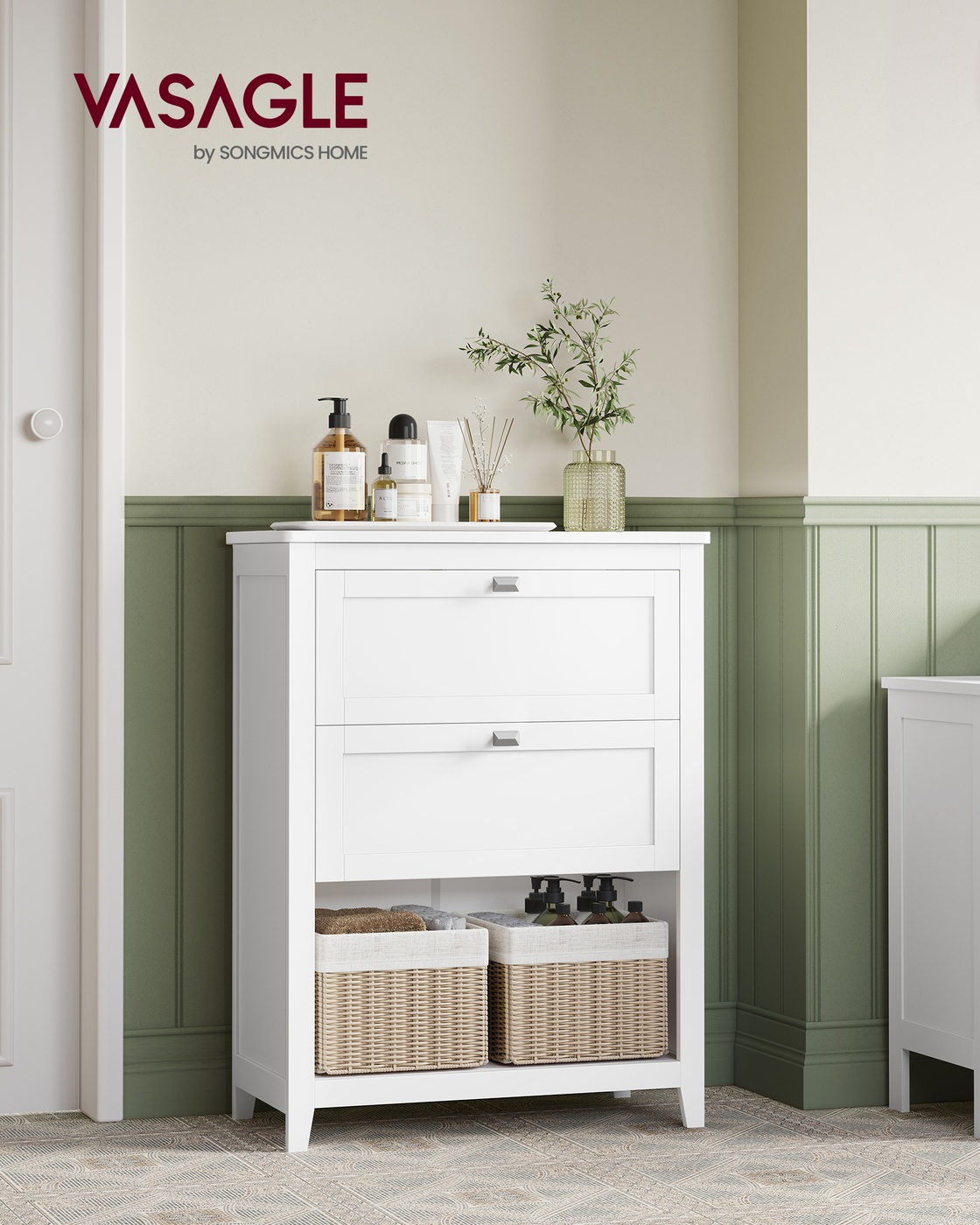 Freestanding Storage Unit, 2 Drawers with Adjustable Dividers, Bathroom Cabinet for Home