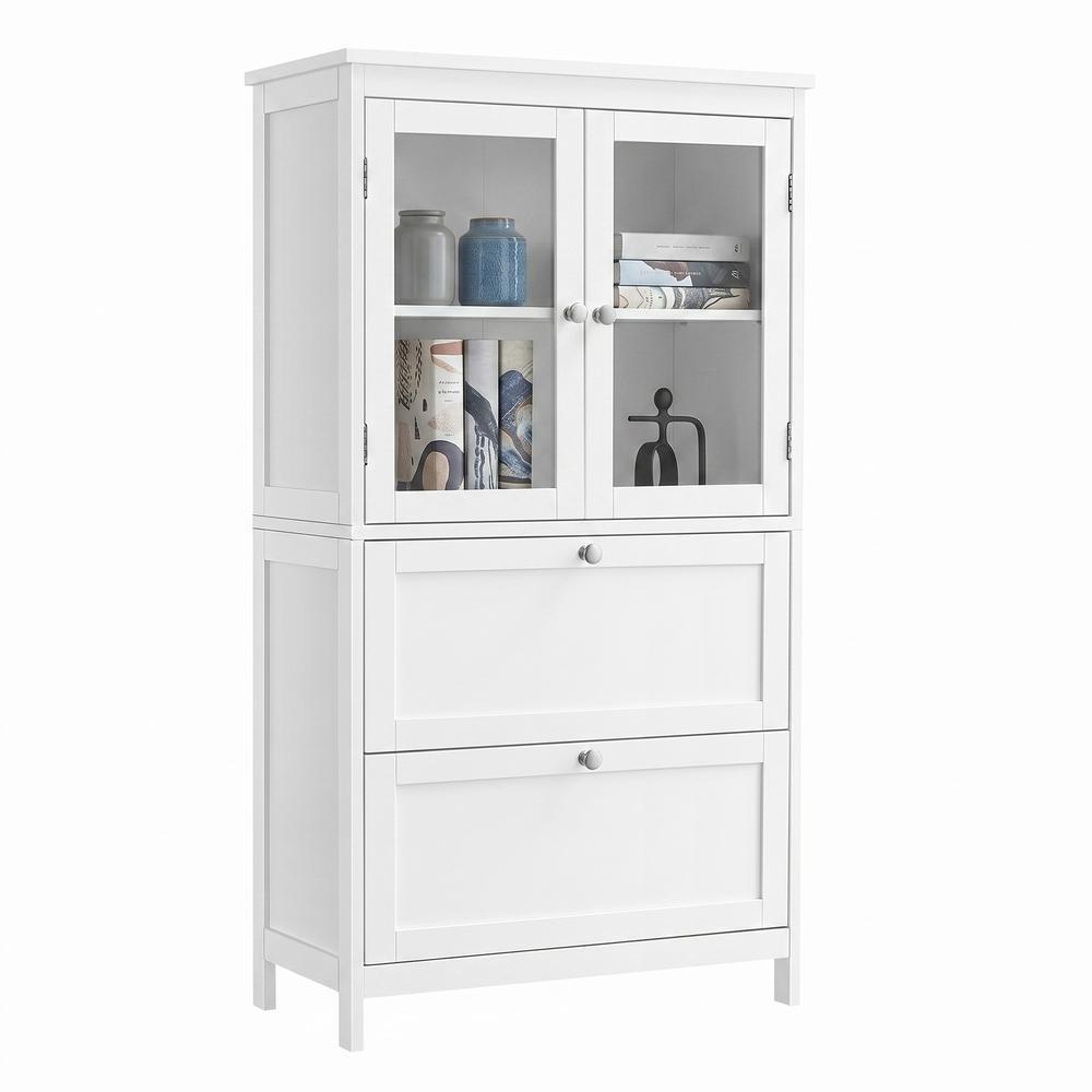 Freestanding Bathroom Floor Storage Cabinet, Bathroom Storage Unit with 2 Drawers and Doors, Adjustable Shelf, White