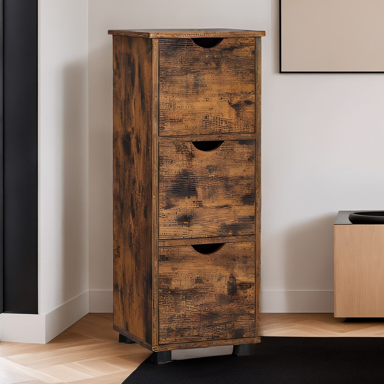 Bathroom Storage Cabinet, Storage Tower with 3 Drawers, Space-Saving for Living Room, Bedroom, Kitchen, Rustic Brown Bathroom Storage Cabinet, Storage Tower with 3 Drawers, Space-Saving for Living Room, Bedroom, Kitchen, Rustic Brown