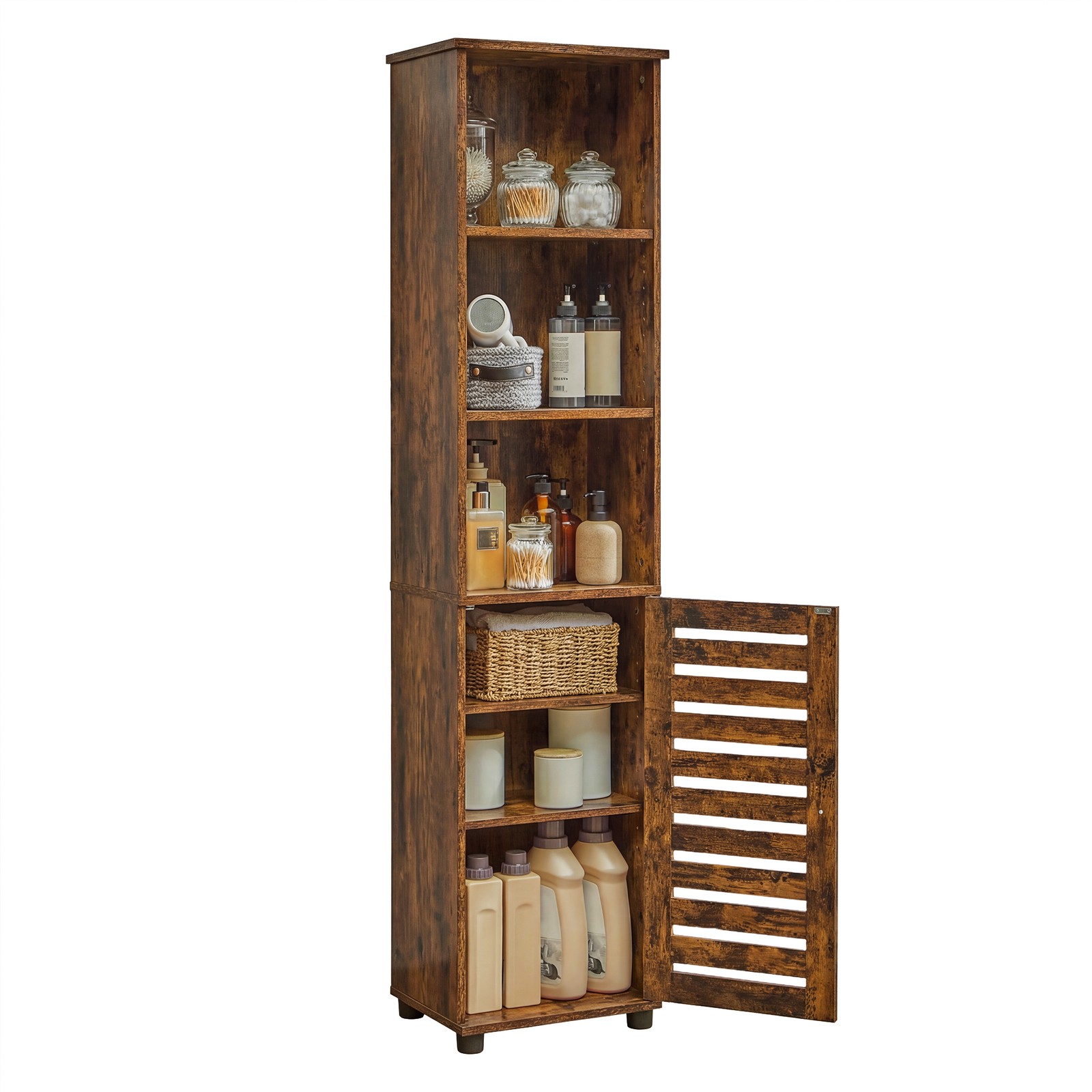 Freestanding Tall Bathroom Storage Cabinet, Bathroom Floor Cabinet, with Open Shelves, Adjustable Shelves, Rustic Brown