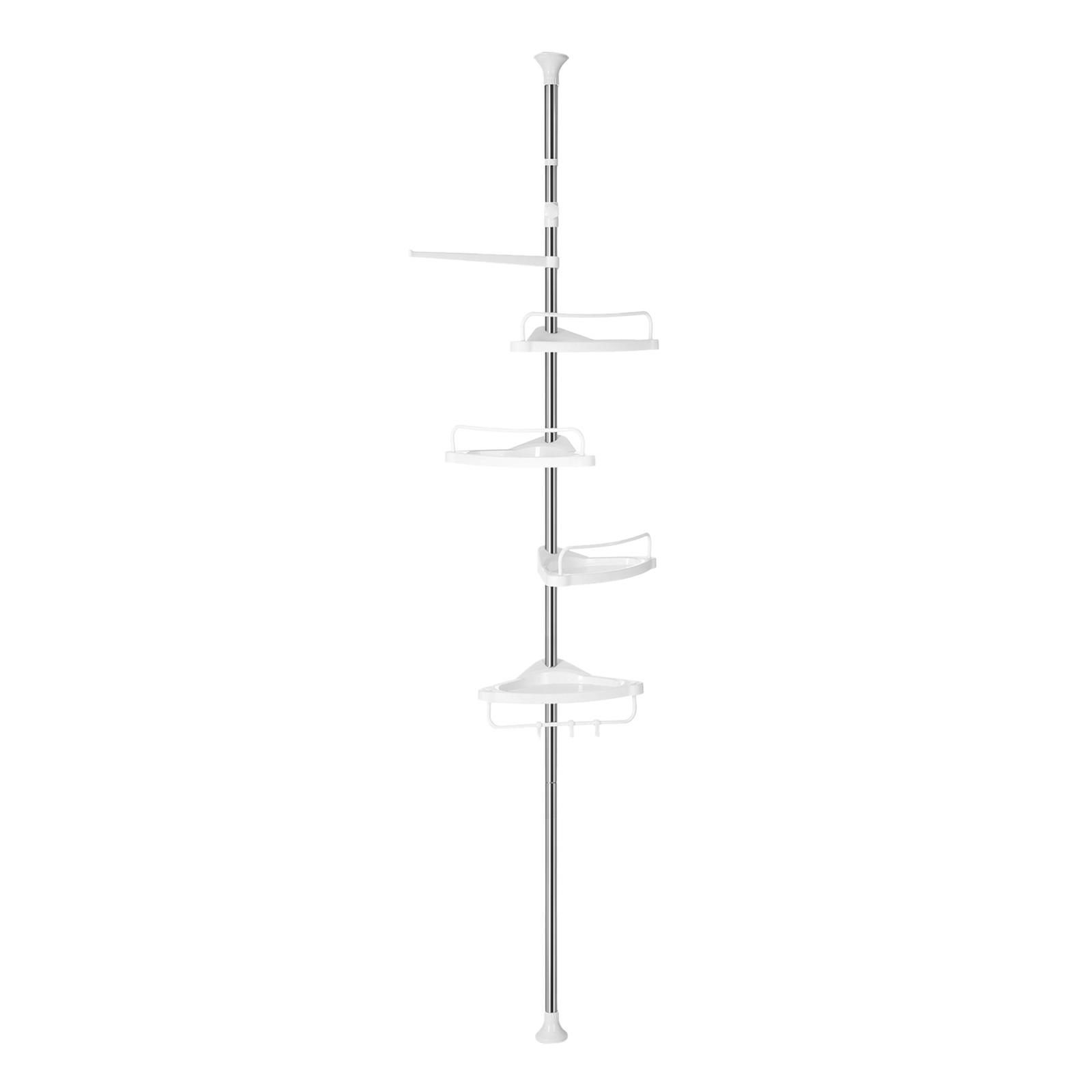 Shower Caddy, Telescopic Corner Shower Shelf for Bathroom, Stainless Steel, 4 Shelves, 3 Hooks, 1 Towel Bar, White Shower Caddy, Telescopic Corner Shower Shelf for Bathroom, Stainless Steel, 4 Shelves, 3 Hooks, 1 Towel Bar, White
