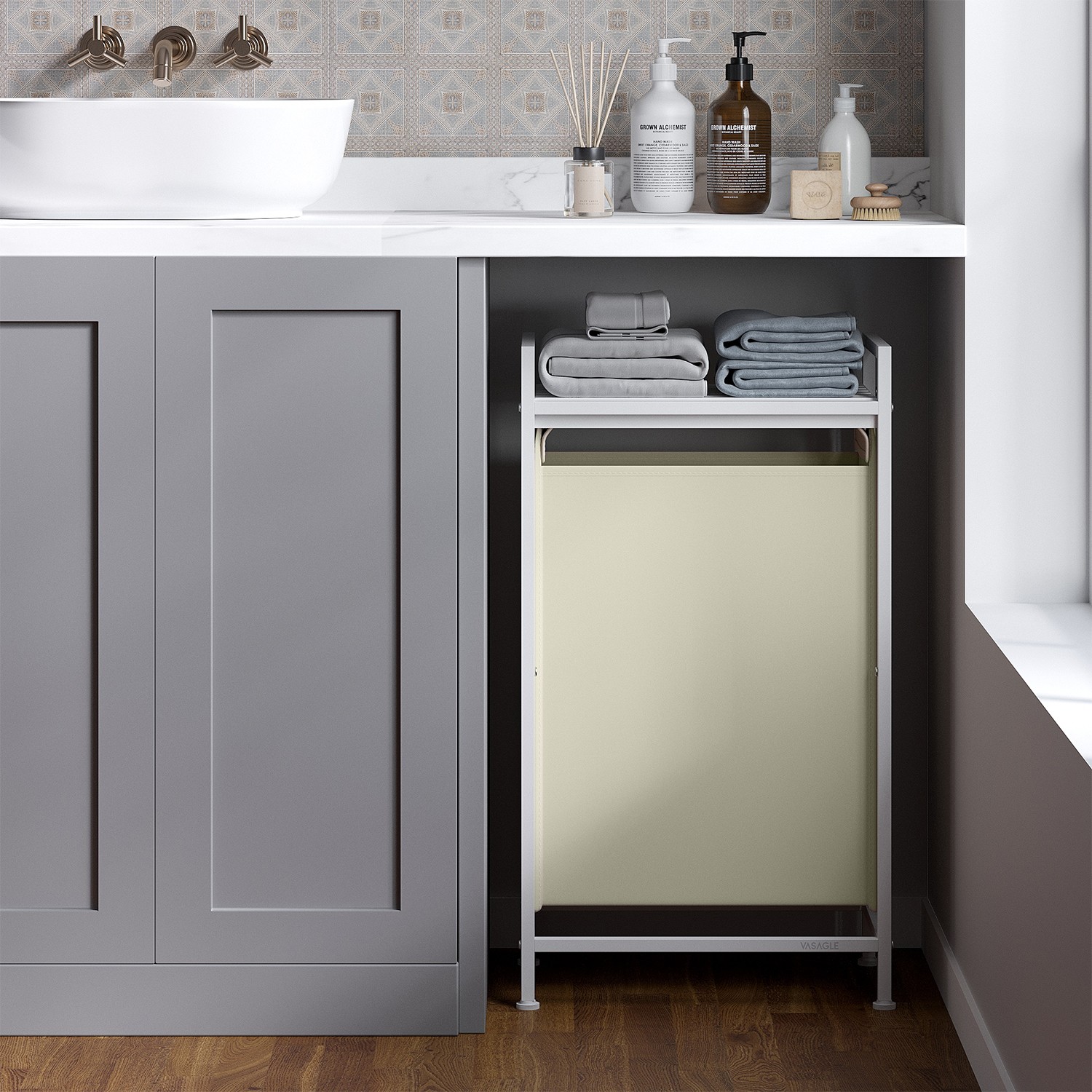 Laundry Basket, Laundry Hamper Sorter with a Pull-Out and Liner, Shelf