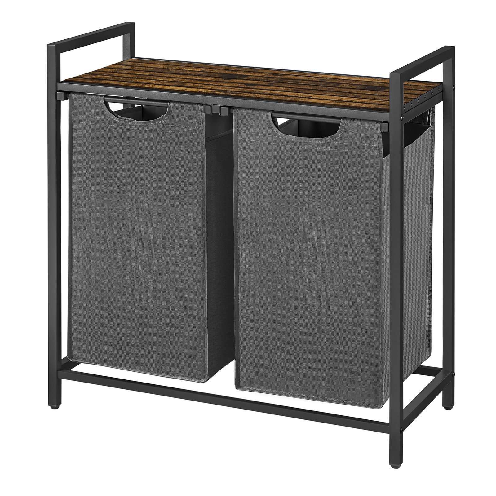 2-Section Laundry Hamper with Removable Bags, Laundry Basket with Shelf for Bedroom, 2 x 46 L, Brown and Grey