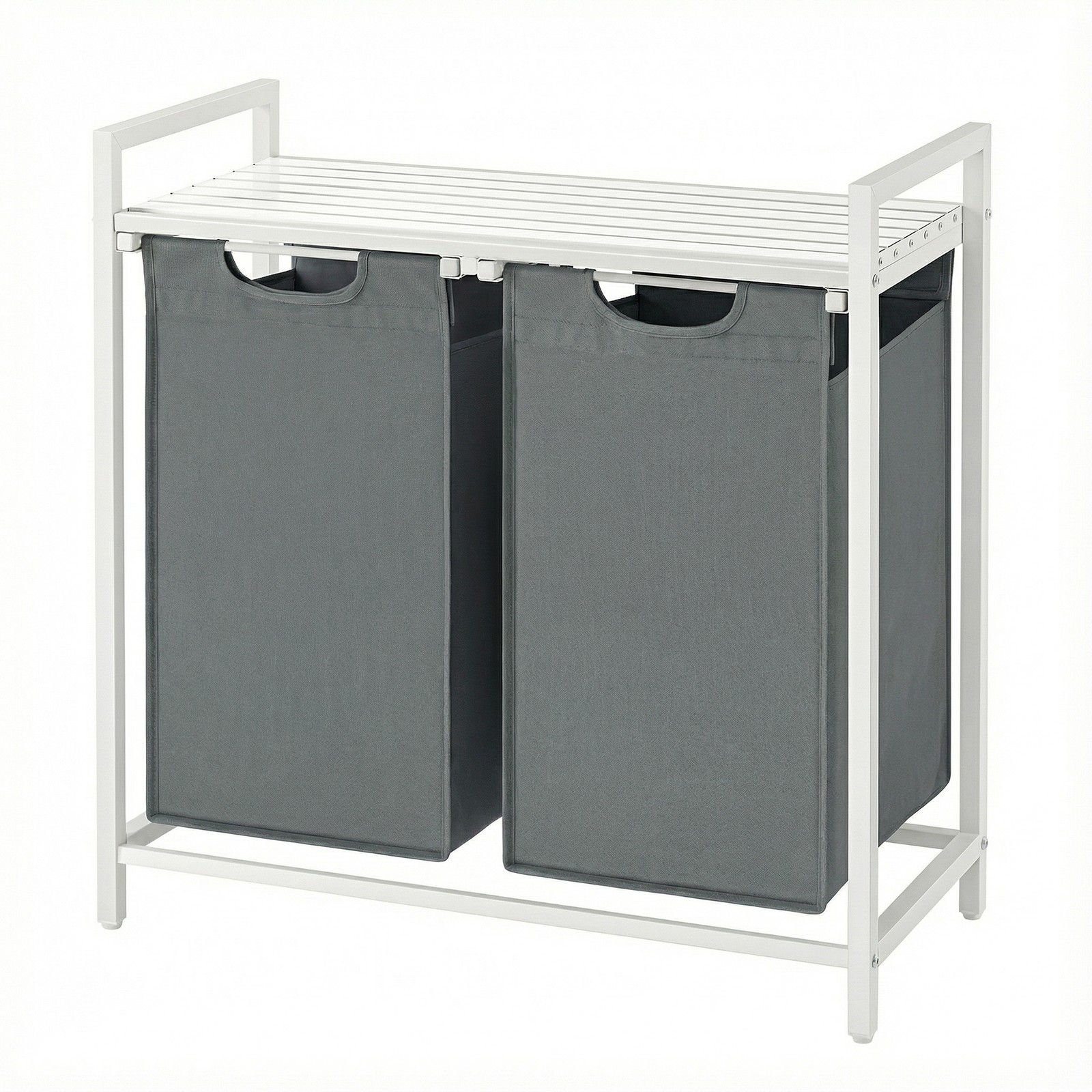 2-Section Laundry Hamper with Removable Bags, Laundry Basket with Shelf for Bedroom, 2 x 46 L, Grey and White