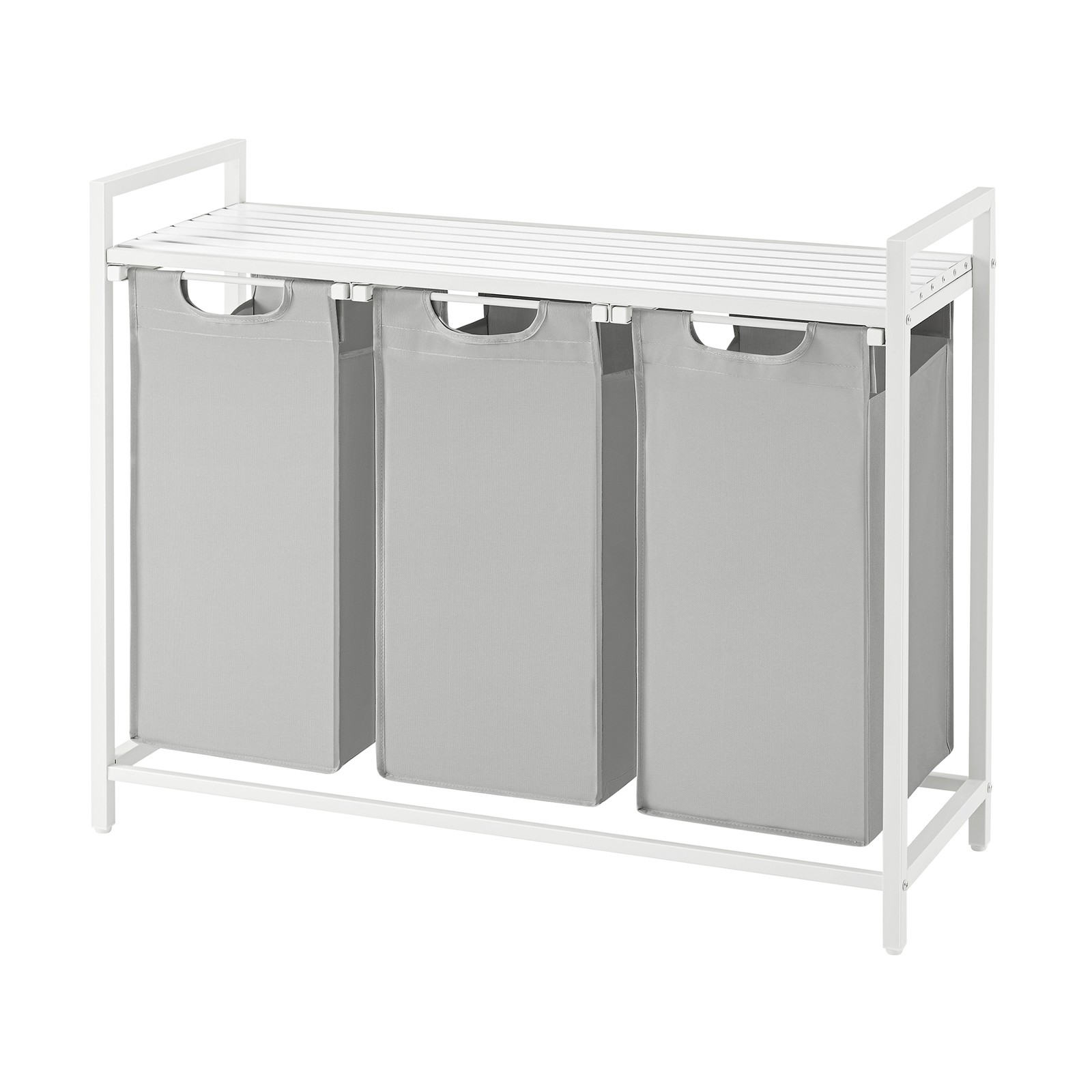 3-Section Laundry Hamper with Removable Bags, Laundry Basket with Shelf for Bedroom, 3 x 38 L, Grey