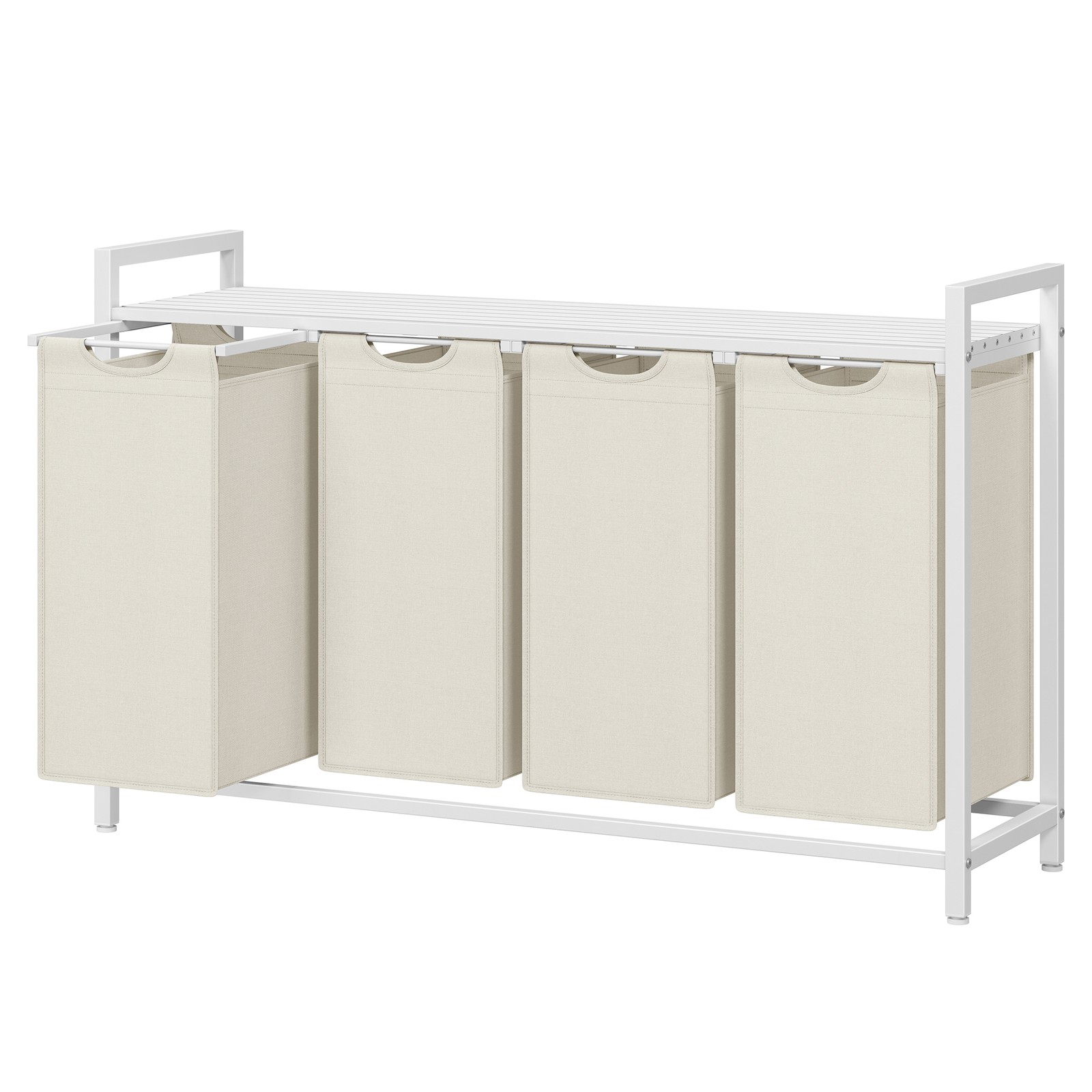 4-Section Laundry Hamper with Removable Bags, Laundry Basket with Shelf for Bedroom, 4 x 40 L, White