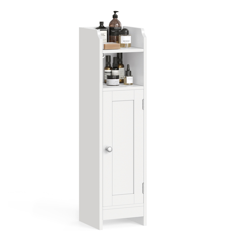 Slim Bathroom Floor Storage Cabinet with Door and Shelves