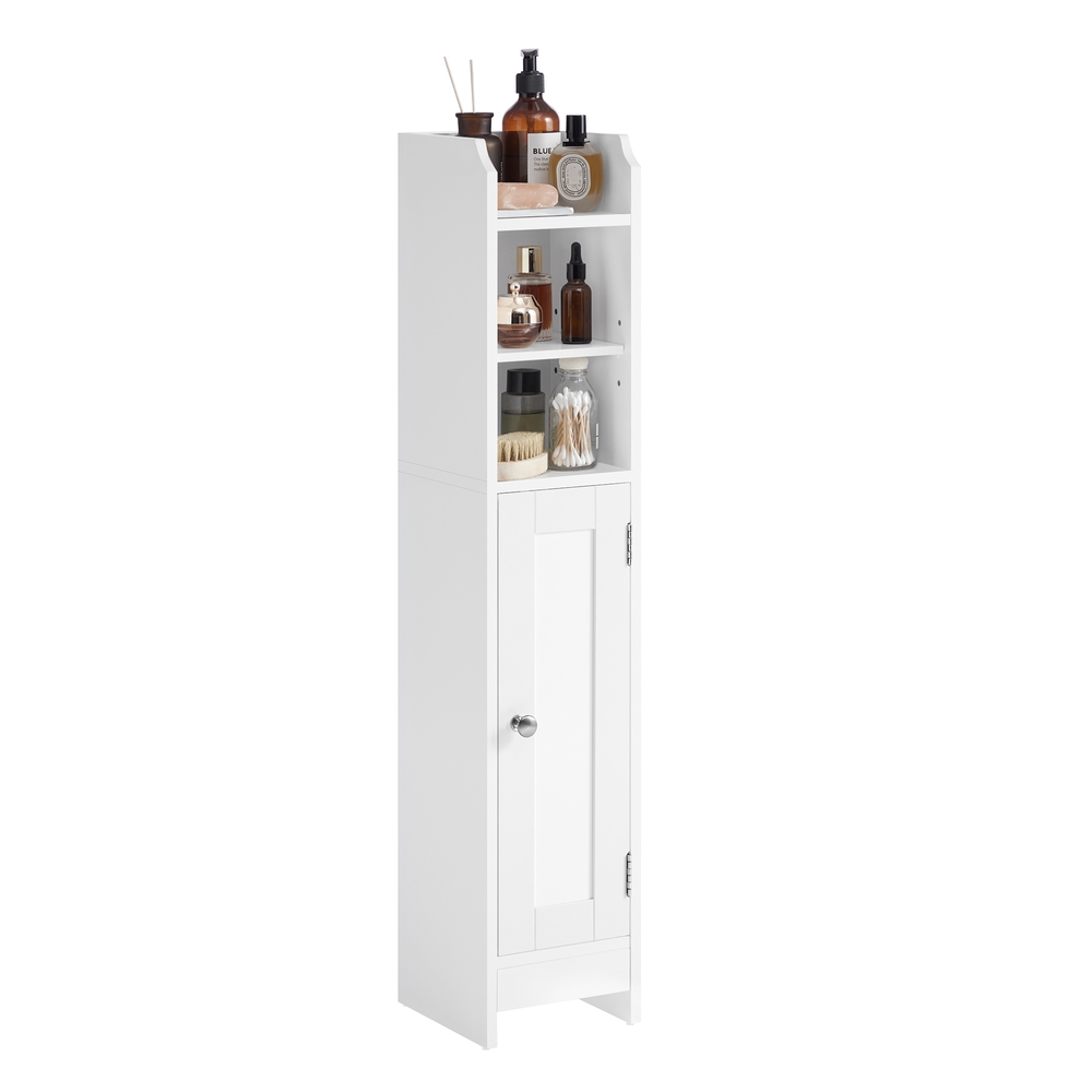 Slim Bathroom Floor Storage Cabinet with Door and Shelves