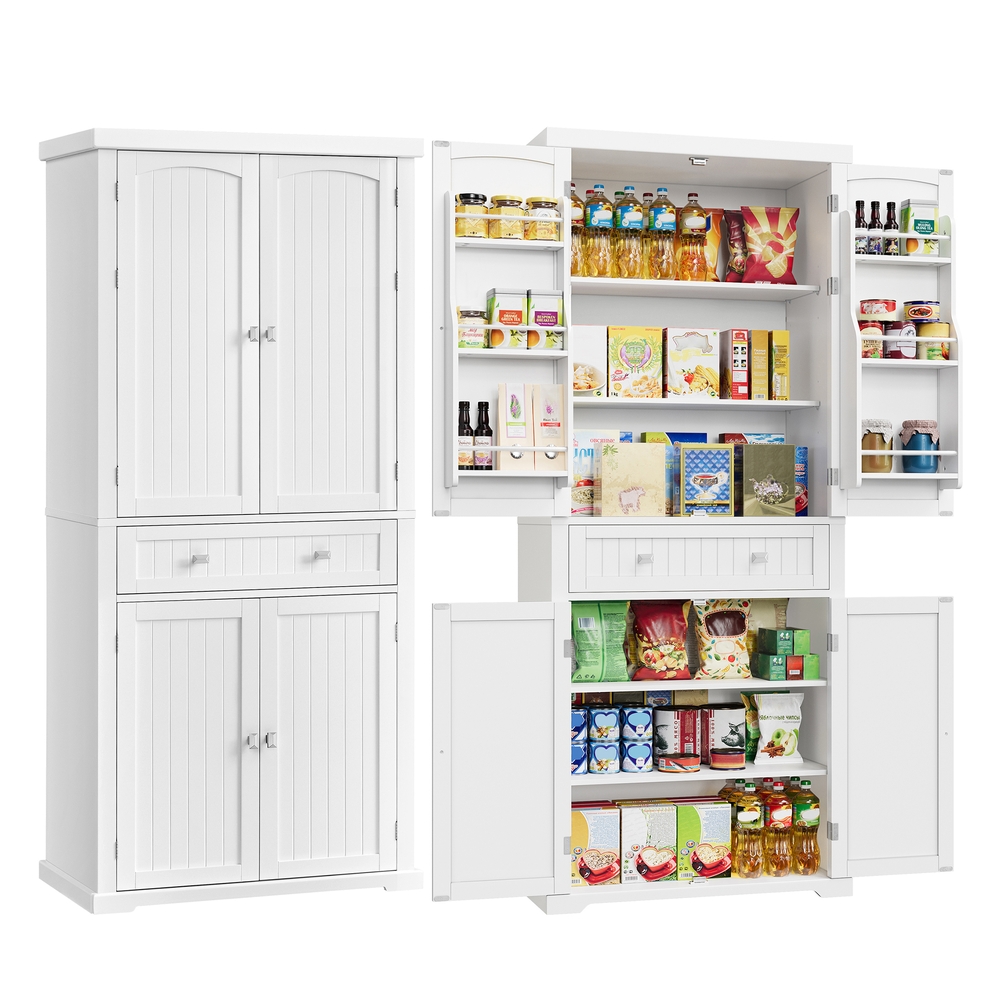 Tall kitchen pantry cupboard with adjustable storage shelves White Tall kitchen pantry cupboard with adjustable storage shelves White