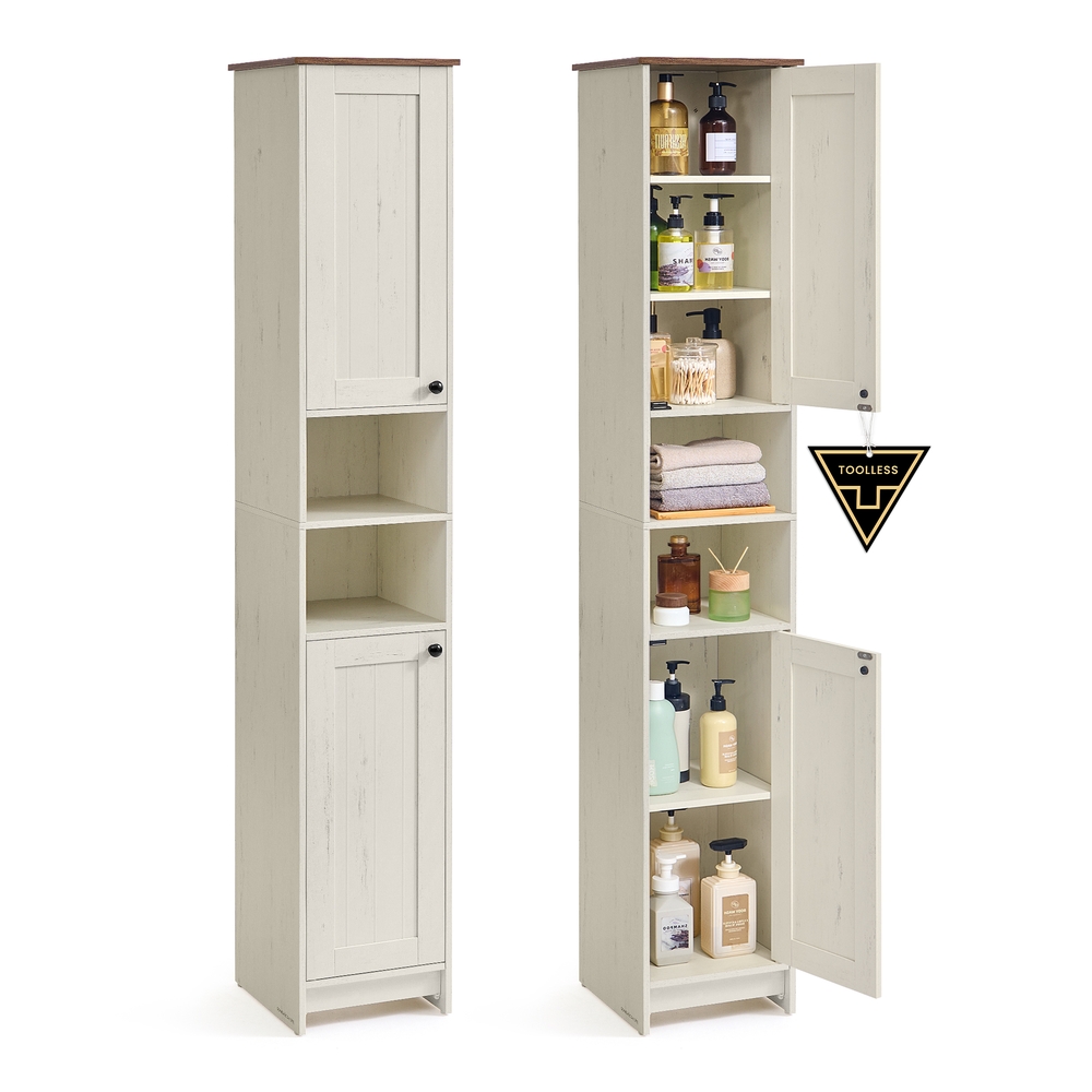 Superfast Toolless Assembly, Slim Tall Bathroom Floor Storage Cabinet 30 x 30 x 170 cm Rustic White Superfast Toolless Assembly, Slim Tall Bathroom Floor Storage Cabinet 30 x 30 x 170 cm Rustic White