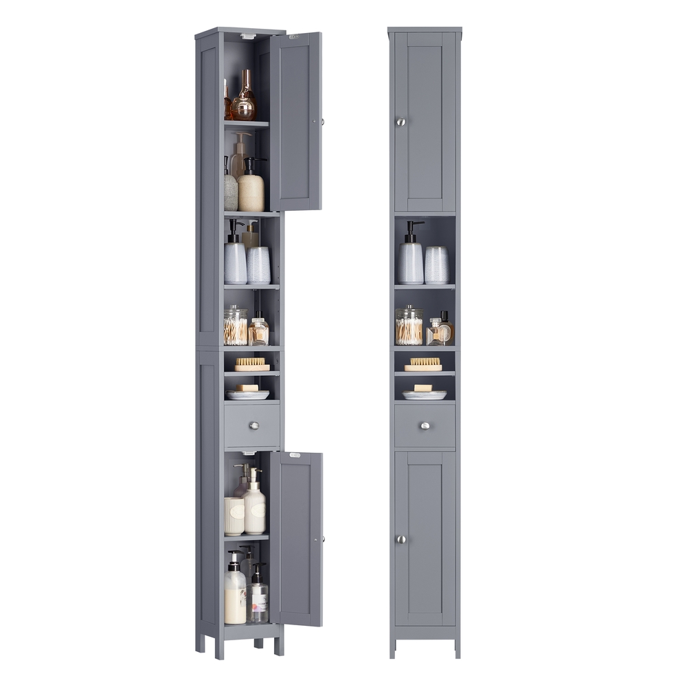 Slim Freestanding Bathroom Cabinet with Adjustable Shelves and Drawer Dove Grey