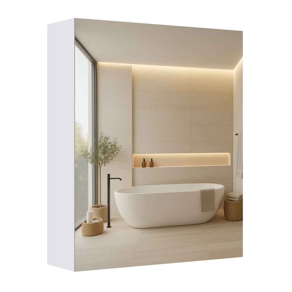Wall Cabinet with Mirror Adjustable Shelf 1 Door White