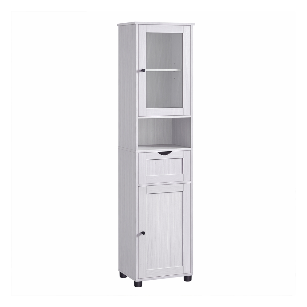 Tall Bathroom Cabinet Free Standing with Adjustable Shelves Light Grey with Wood Grain
