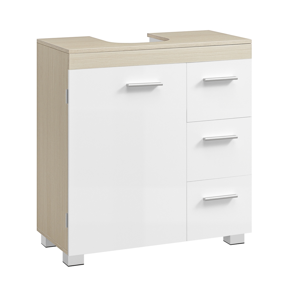 Under Sink Bathroom Cabinet 3 Drawers 2 Compartments Cloud White and Natural Beige