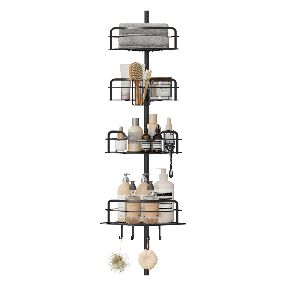 4-Tier Corner Shower Caddy No Drill Tension Pole Ink Black