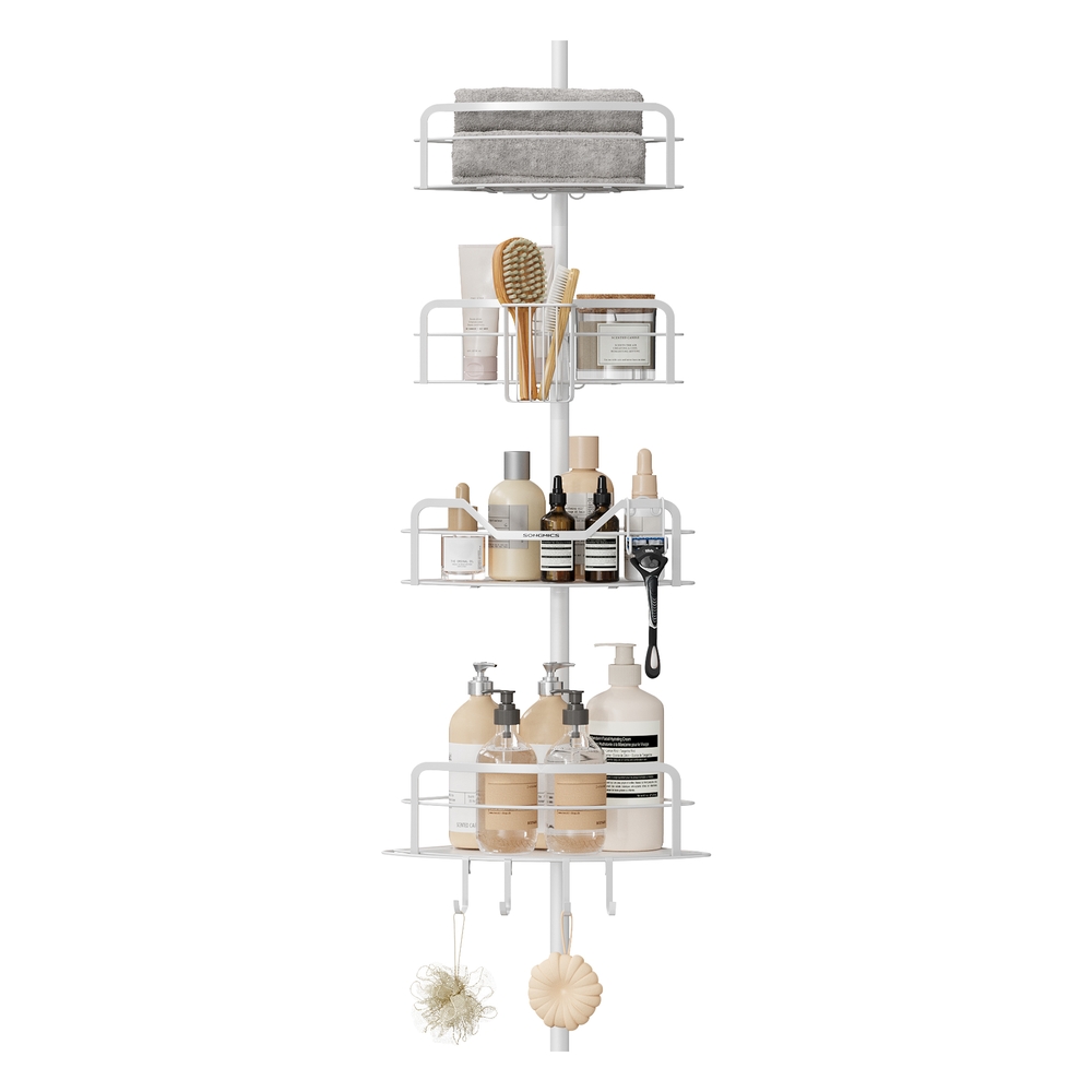 4-Tier Corner Shower Caddy No Drill Tension Pole Cloud White 4-Tier Corner Shower Caddy No Drill Tension Pole Cloud White