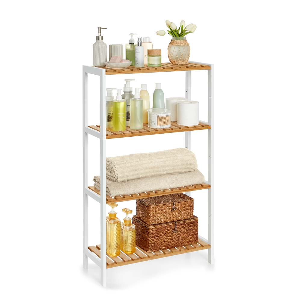 Bamboo Storage Shelf 4-Tier Shelving Unit 26 x 60 x 100 cm White and Natural